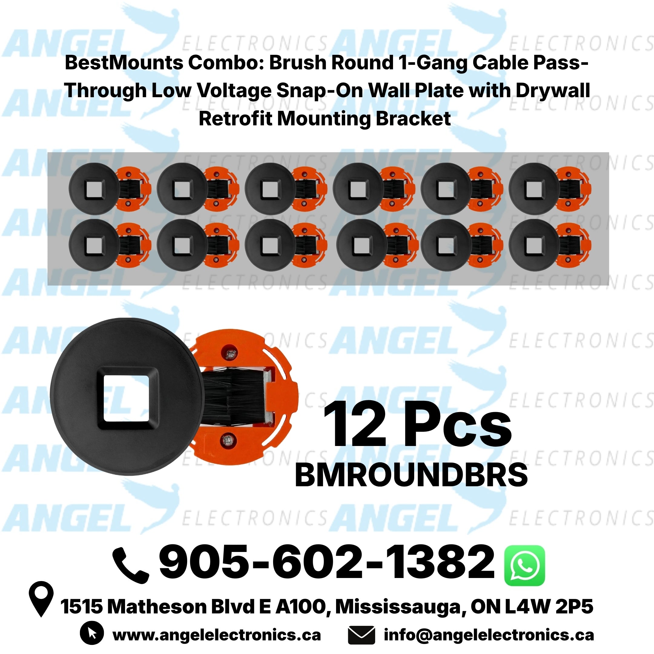 BestMounts 1-Gang Round Brush Cable Pass-Through Wall Plate – Low Voltage Cable Management with Drywall Retrofit Bracket