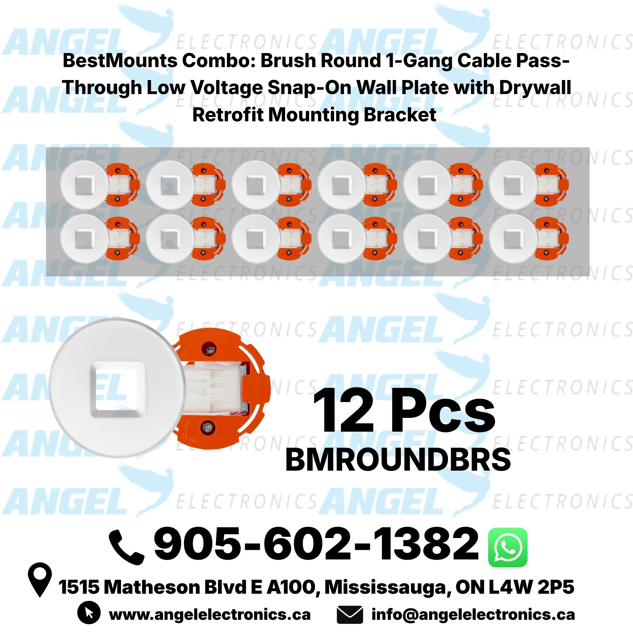BestMounts 1-Gang Round Brush Cable Pass-Through Wall Plate – Low Voltage Cable Management with Drywall Retrofit Bracket