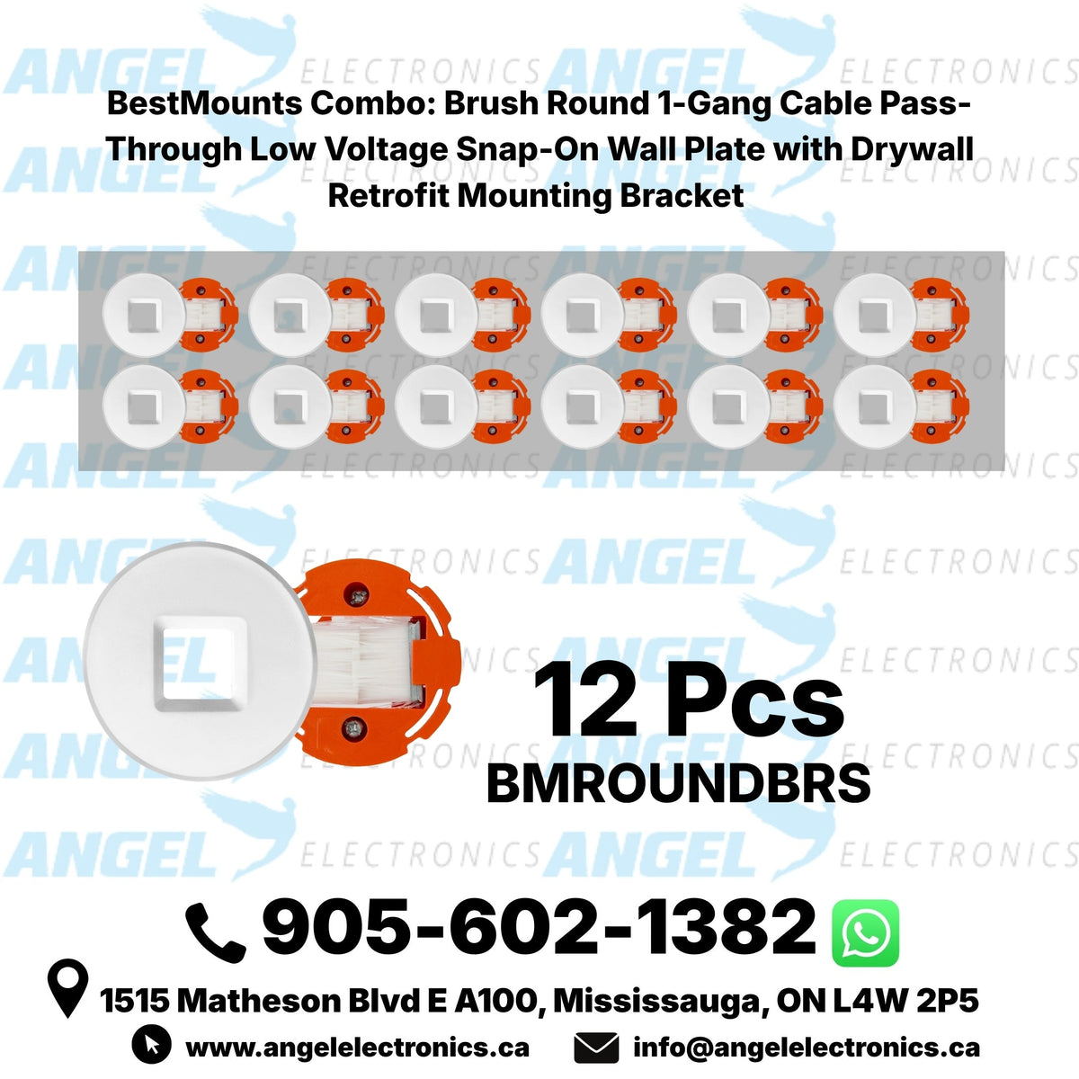 BestMounts 1-Gang Round Brush Cable Pass-Through Wall Plate – Low Voltage Cable Management with Drywall Retrofit Bracket