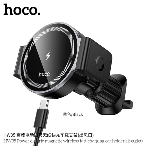 Support de voiture magnétique pour grille d'aération Hoco HW35 2-en-1 – Charge sans fil MagSafe 15W
