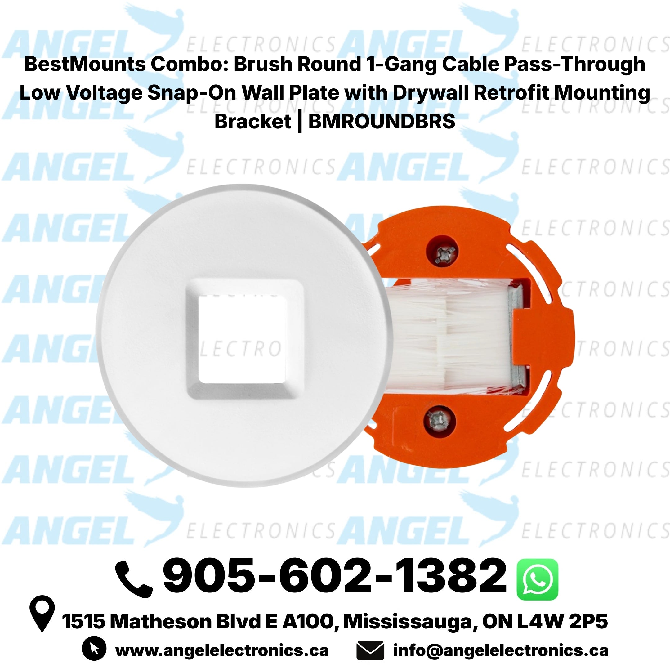 BestMounts 1-Gang Round Brush Cable Pass-Through Wall Plate – Low Voltage Cable Management with Drywall Retrofit Bracket