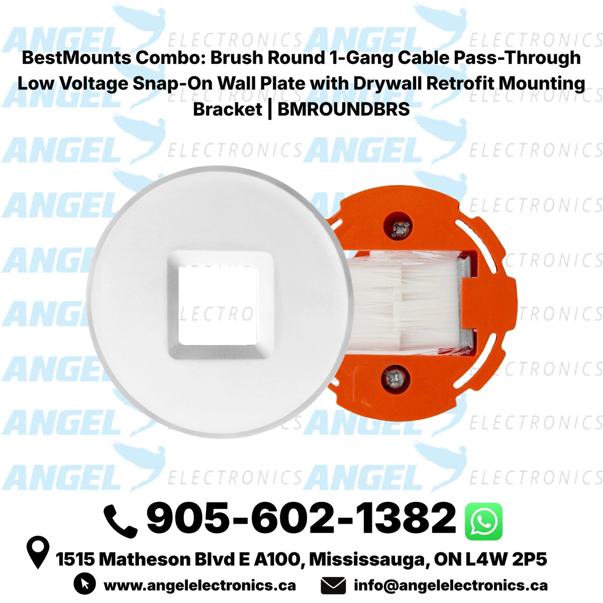 BestMounts 1-Gang Round Brush Cable Pass-Through Wall Plate – Low Voltage Cable Management with Drywall Retrofit Bracket