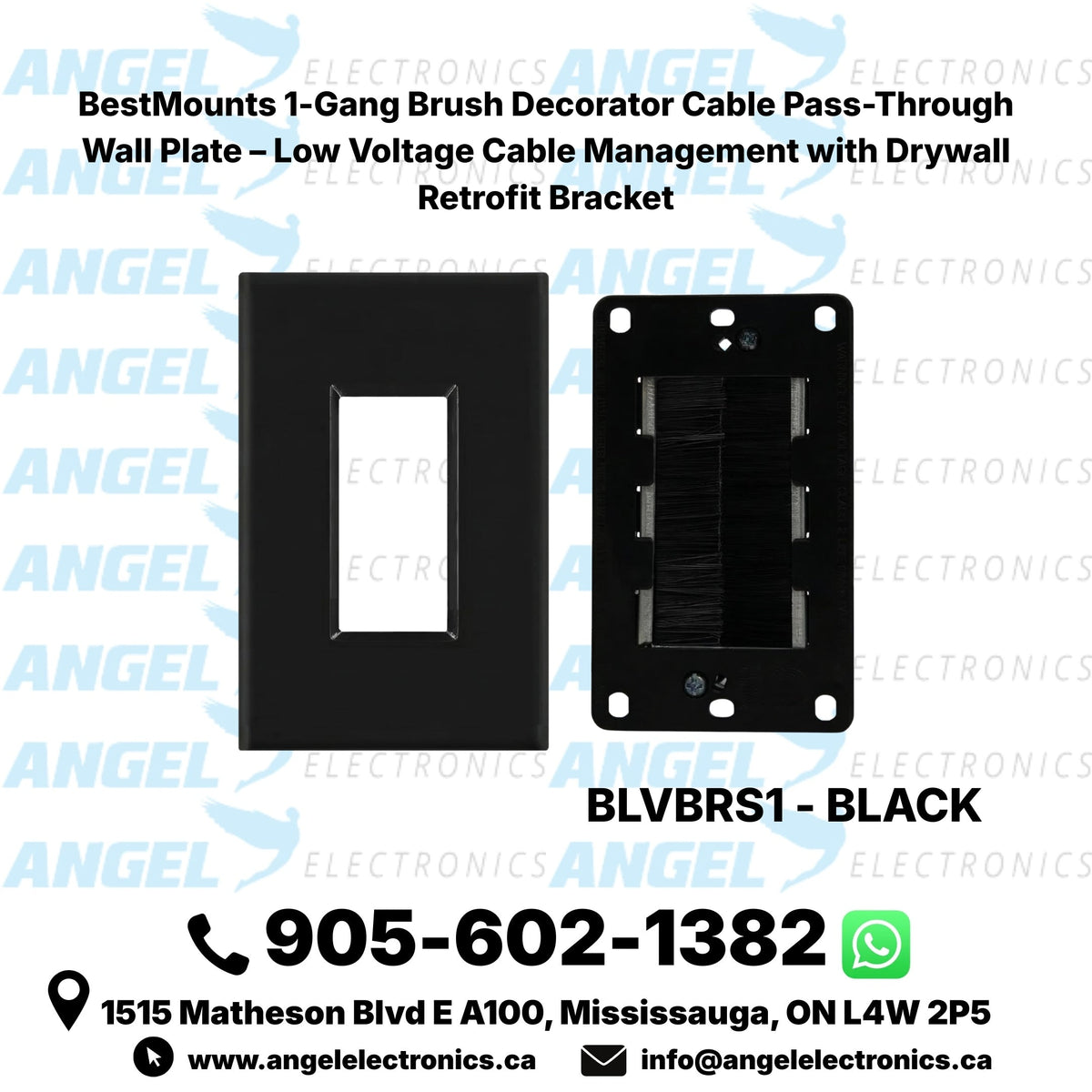BestMounts Combo: Brush Decorator 1-Gang Cable Pass-Through Low Voltage Snap-On Wall Plate with Drywall Retrofit Mounting Bracket | BLVBRS1