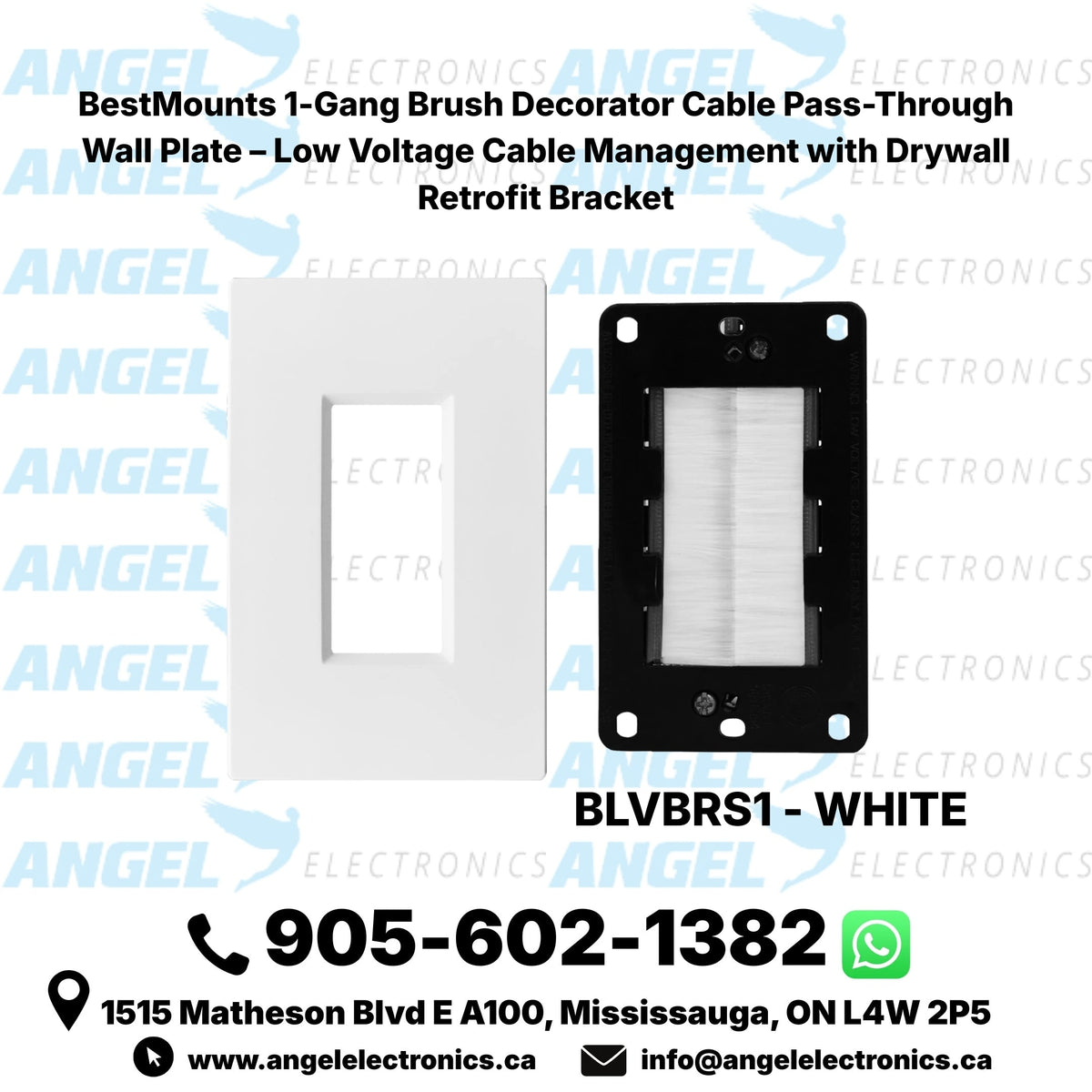 BestMounts Combo: Brush Decorator 1-Gang Cable Pass-Through Low Voltage Snap-On Wall Plate with Drywall Retrofit Mounting Bracket | BLVBRS1