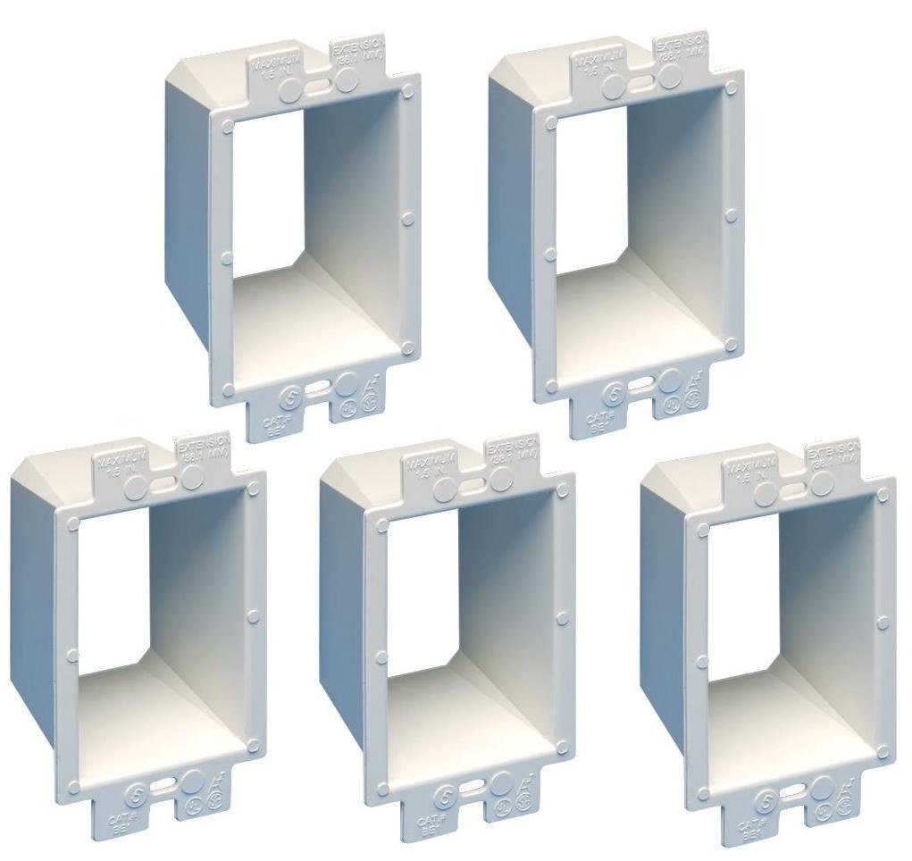 Rallonge de boîte de prise électrique simple - Rallonge de boîte de prise de courant, rallonge de prise électrique pour boîte électrique et interrupteurs de prise électrique, homologuée ETL - Pack de 5 (simple)