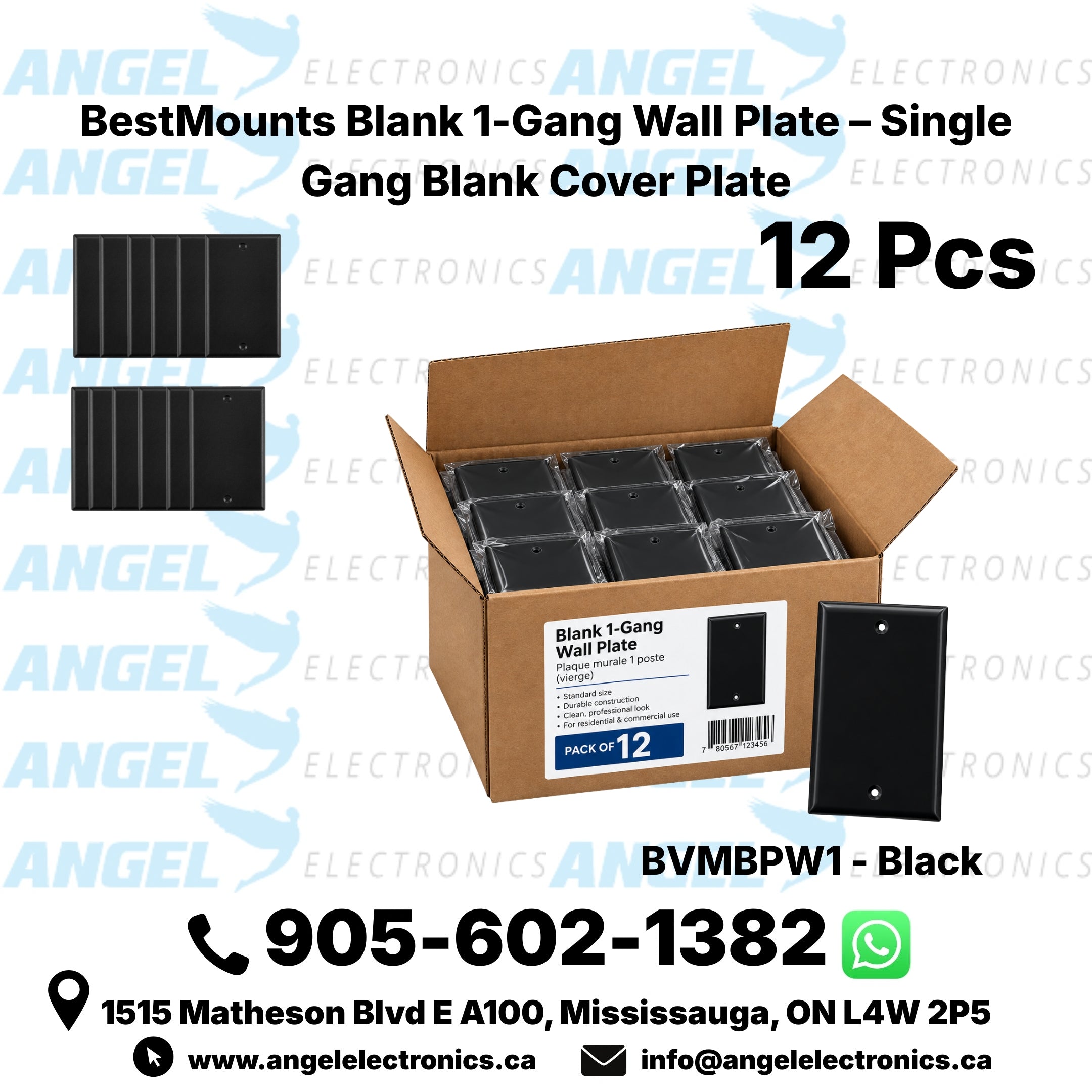 BestMounts Blank 1-Gang Wall Plate – Single Gang Blank Cover Plate | BVMBPW1