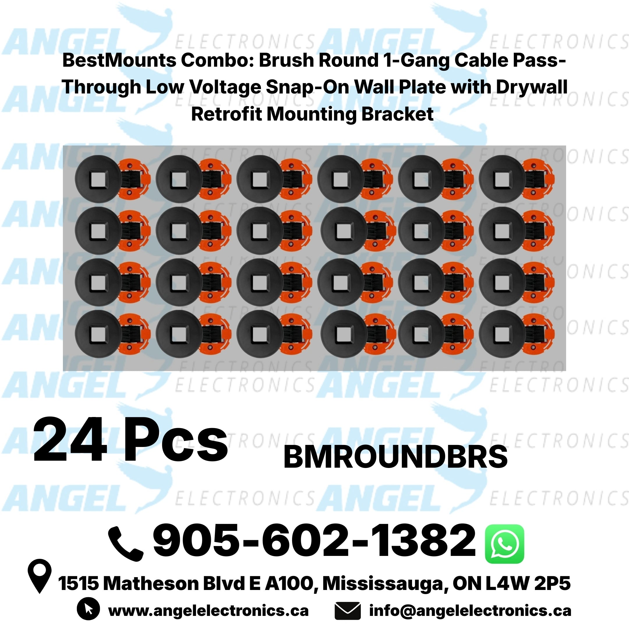 BestMounts 1-Gang Round Brush Cable Pass-Through Wall Plate – Low Voltage Cable Management with Drywall Retrofit Bracket