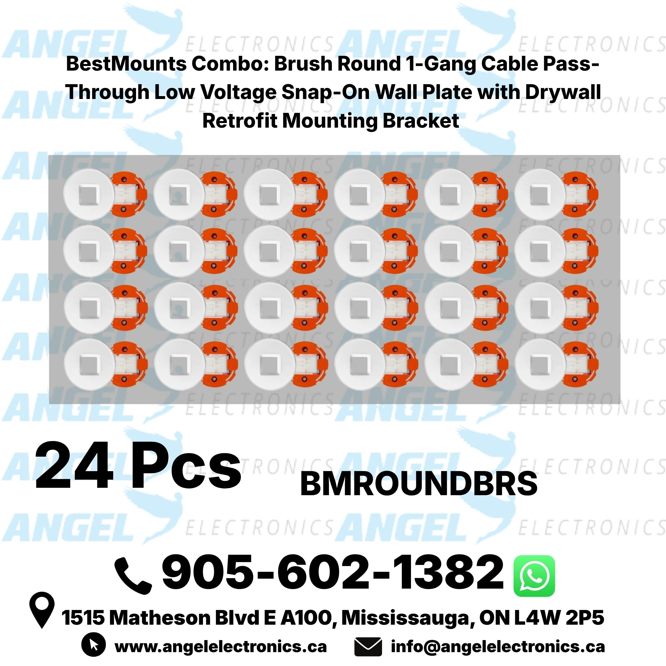 BestMounts 1-Gang Round Brush Cable Pass-Through Wall Plate – Low Voltage Cable Management with Drywall Retrofit Bracket