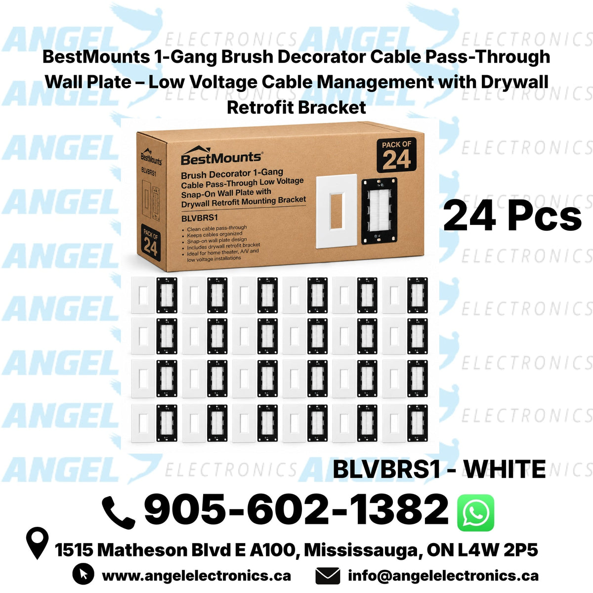 BestMounts Combo: Brush Decorator 1-Gang Cable Pass-Through Low Voltage Snap-On Wall Plate with Drywall Retrofit Mounting Bracket | BLVBRS1