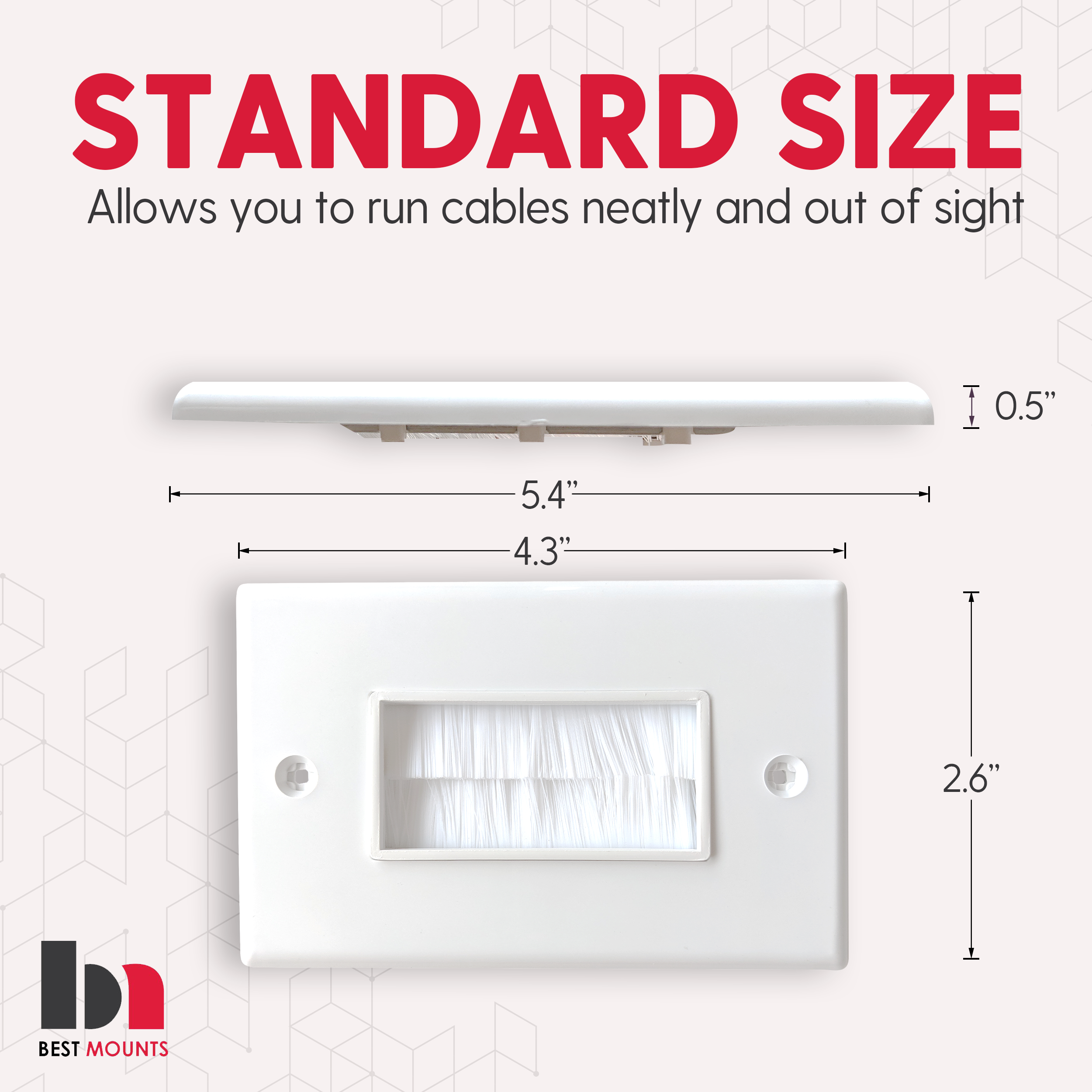 BestMounts - Single Gang Brush Wall Plate (10-Pack), Pass Through Brush Style Opening Low Voltage Cable Plate in-Wall Installation for Speaker Wires, Coaxial Cables, HDMI Cables, or Network/Phone Cables- White
