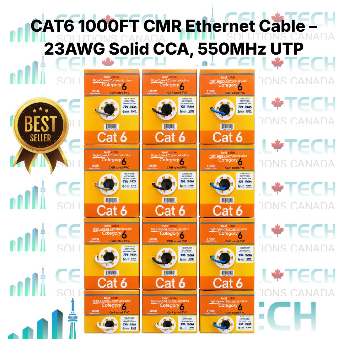 CAT6 1000FT CMR Ethernet Cable – 23AWG Solid CCA, 550MHz UTP