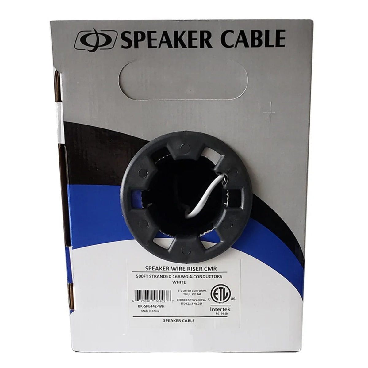 Câble d'enceinte encastrable 4 conducteurs 16 AWG, OFC, classé CMR Riser, blanc, 152 m