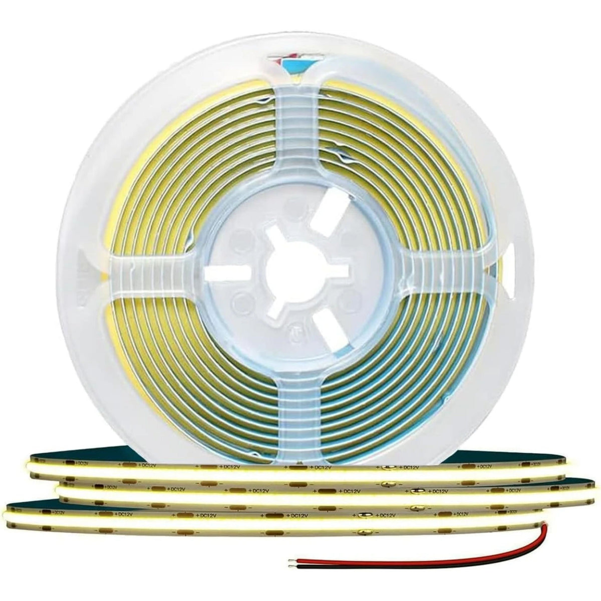 5M COB LED Strip Light with 12V 5A Power Supply – 3000K Warm White, 384 LEDs/m, 5mm Ultra-Slim FCOB Tape Light, CRI 90+