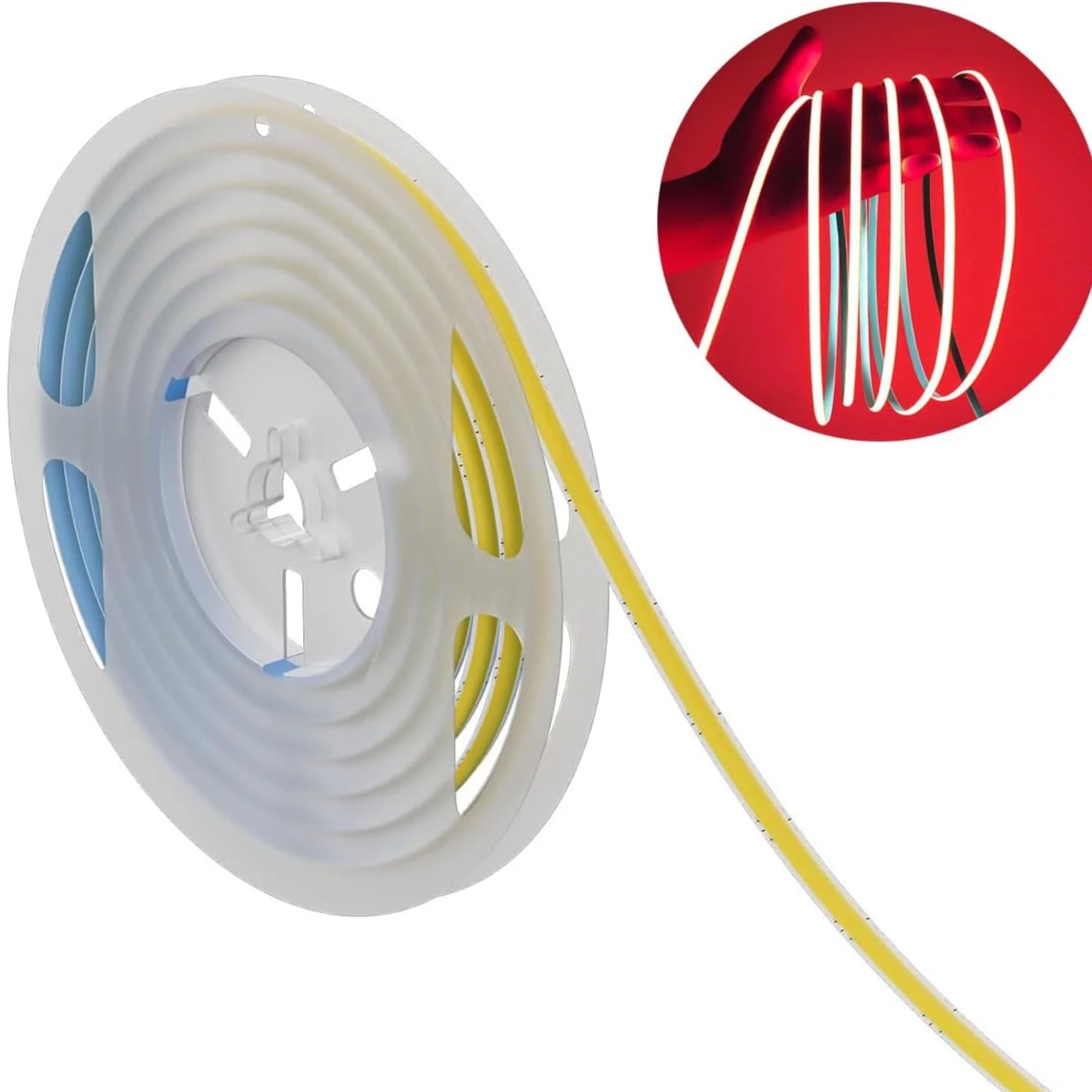 5M COB LED Strip Light with 12V 5A Power Supply – 3000K Warm White, 384 LEDs/m, 5mm Ultra-Slim FCOB Tape Light, CRI 90+