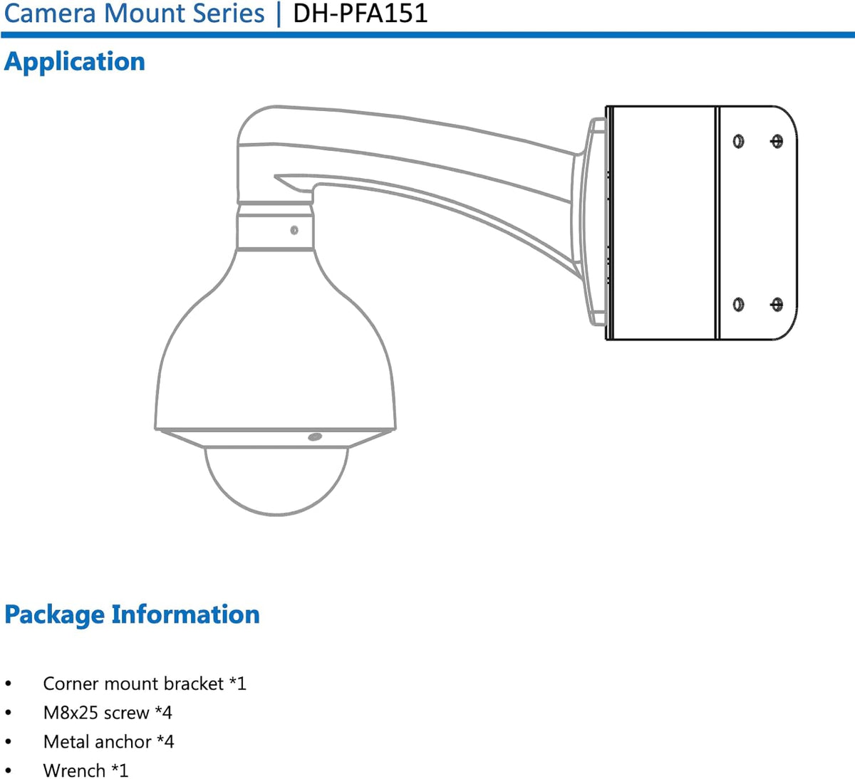 Dahua DH-PFA151-B Corner Mount Bracket for N45CL5Z-B Dome Camera, Black