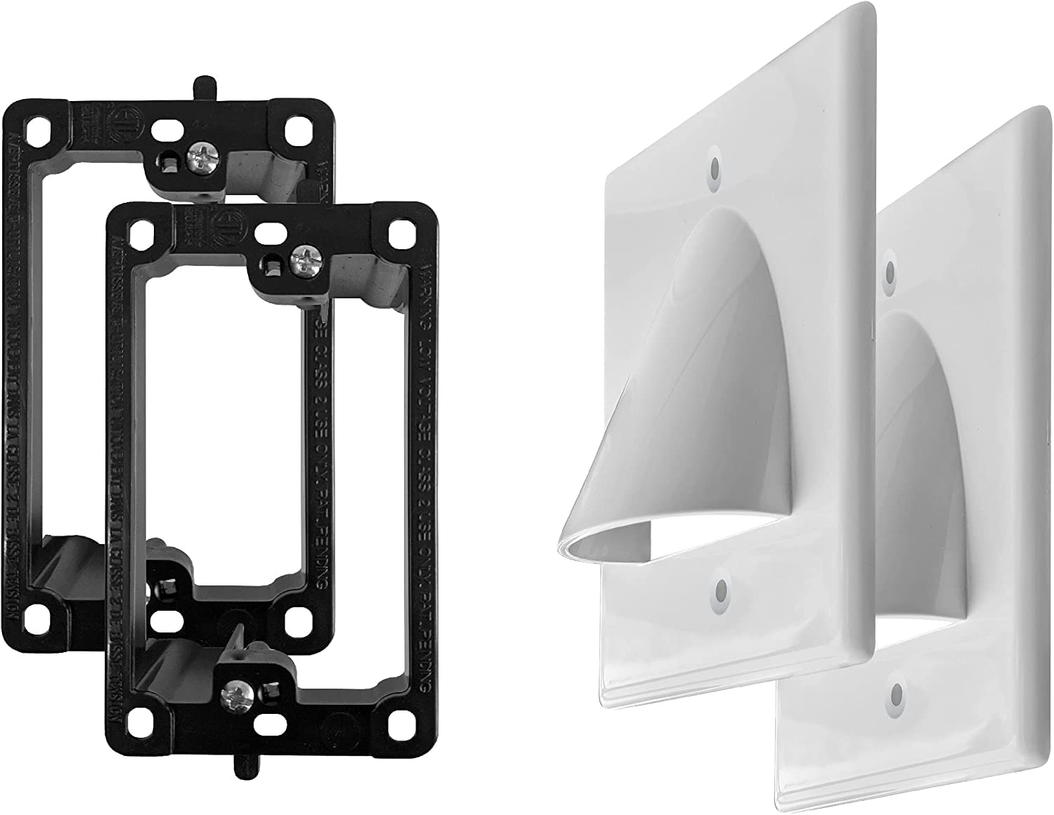 Best View Mounts In Wall Cable Management 1-Gang Recessed Low Voltage Cable Plate with Mounting Bracket ETL Listed (2-Pack, White)