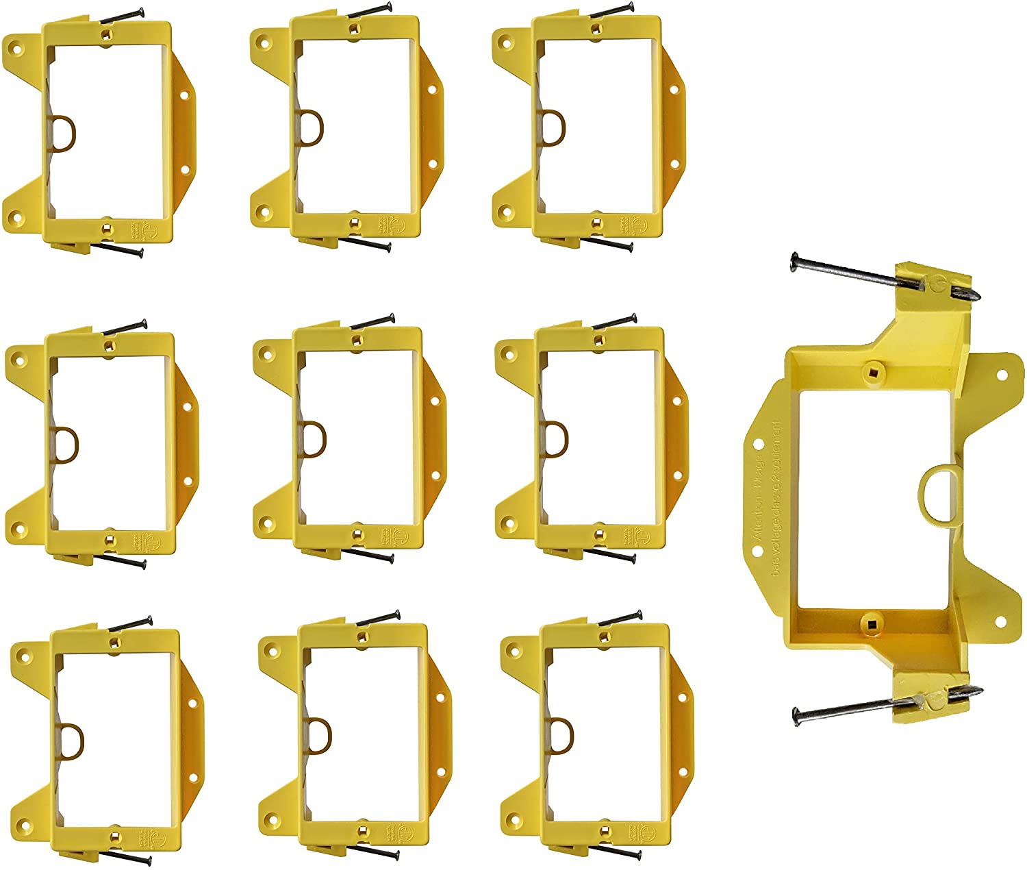 Low Voltage Nail-ON Mounting Bracket 1 Gang Multipurpose New Construction LVN1  – (100 Pack, Yellow)