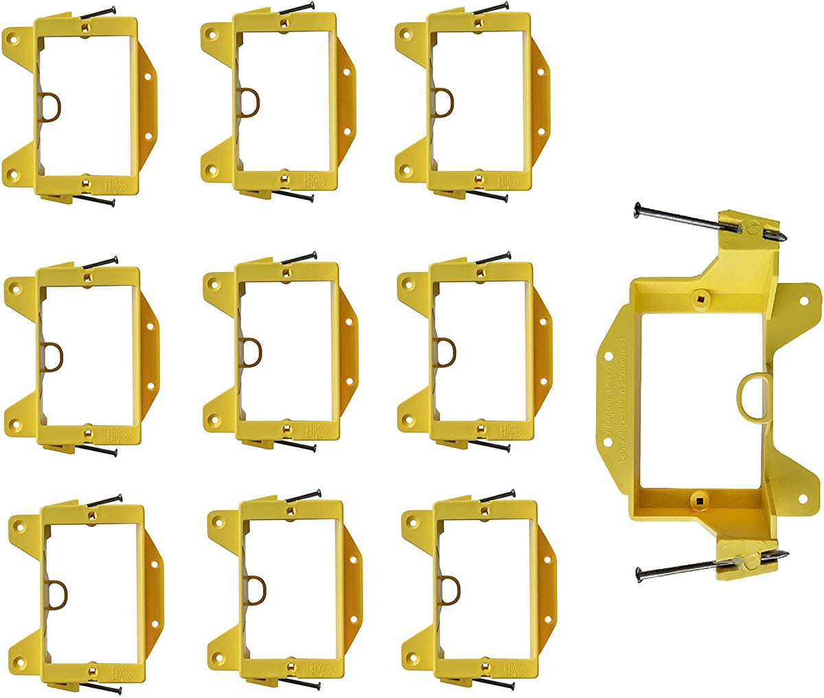 Low Voltage Nail-ON Mounting Bracket 1 Gang Multipurpose New Construction LVN1  – (100 Pack, Yellow)