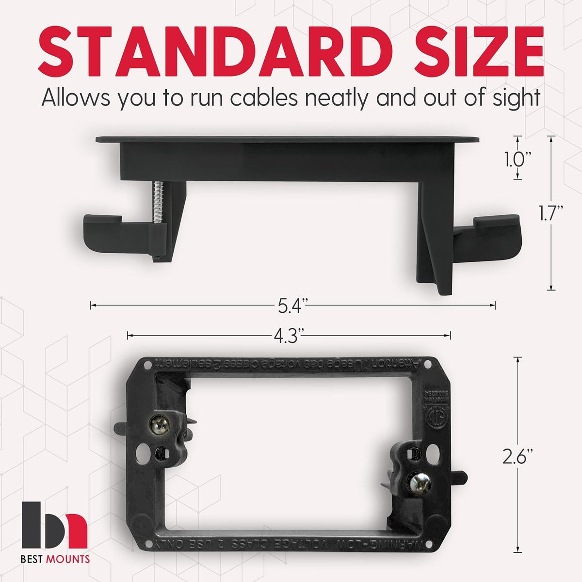 BestMounts - in Wall Cable Management Kit -Recessed Wall Plate Cable Pass Through Pair with Single Gang Low Voltage Mounting Bracket Black- TV Cord Hider for Wall Mounted TV ETL Listed(2-Pack, White)