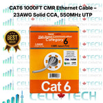 CAT6 1000FT CMR Ethernet Cable – 23AWG Solid CCA, 550MHz UTP