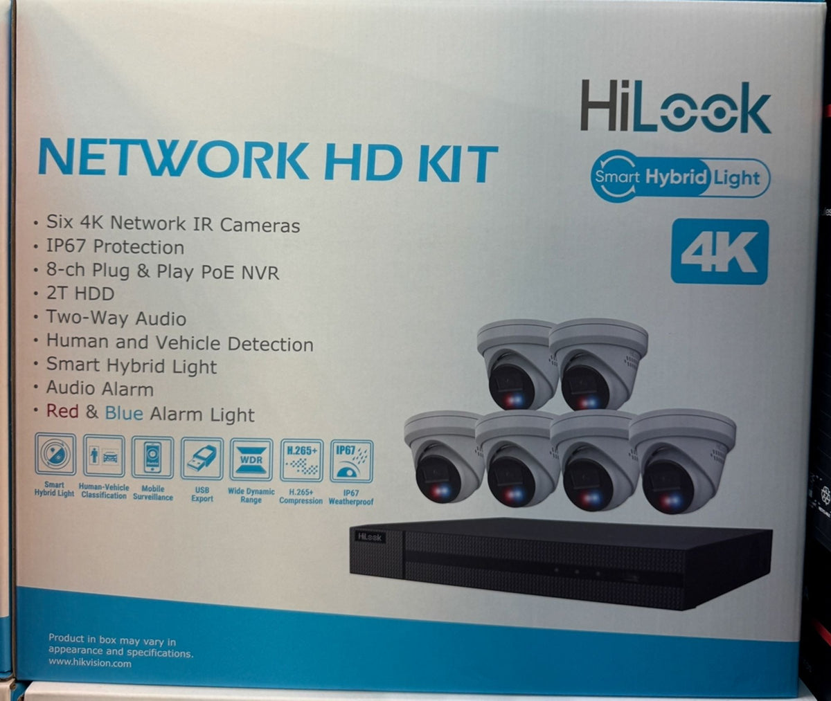 HiLook 4K Network HD PoE Security Camera Kit with 2TB HDD | 4 Channel & 8 Channel NVR | Two-Way Audio | Strobe Light & Siren Alarm