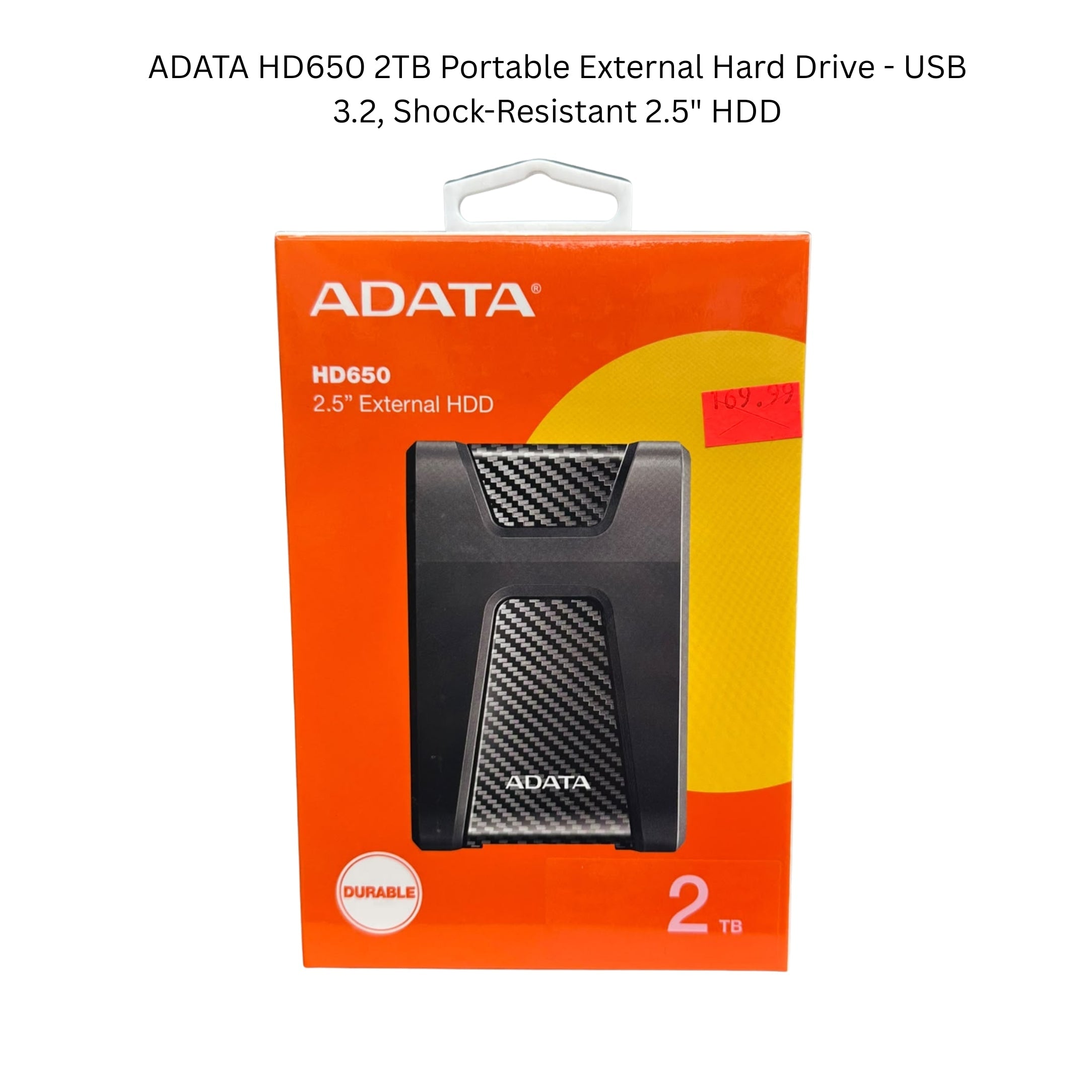 ADATA HD650 2TB Portable External Hard Drive - USB 3.2, Shock-Resistant 2.5" HDD