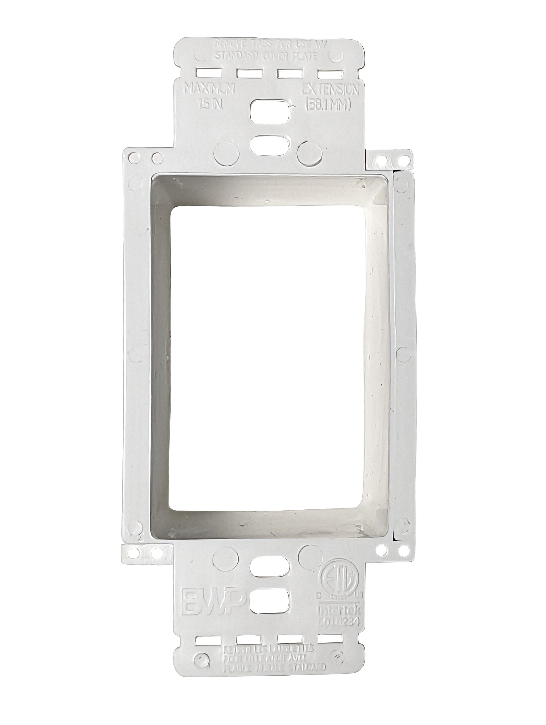 Rallonge pour boîte électrique non métallique à plusieurs gangs BestMounts - Blanc, (paquet de 5) avec vis à tête plate 6-32