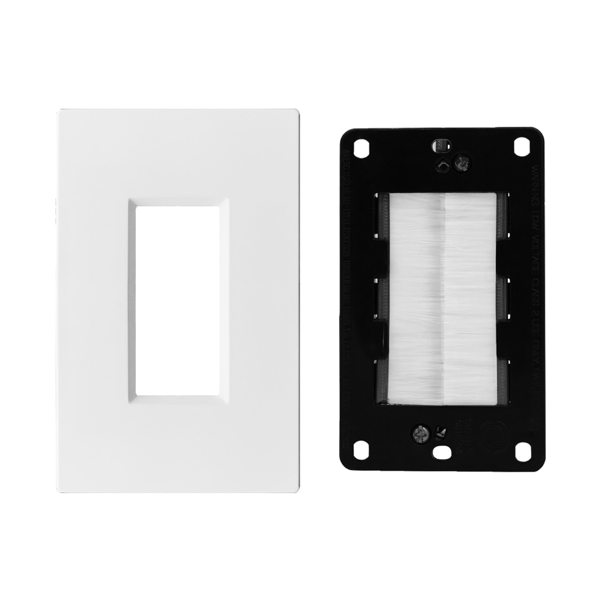 BestMounts Combo: Brush Decorator 1-Gang Cable Pass-Through Low Voltage Snap-On Wall Plate with Drywall Retrofit Mounting Bracket | BLVBRS1