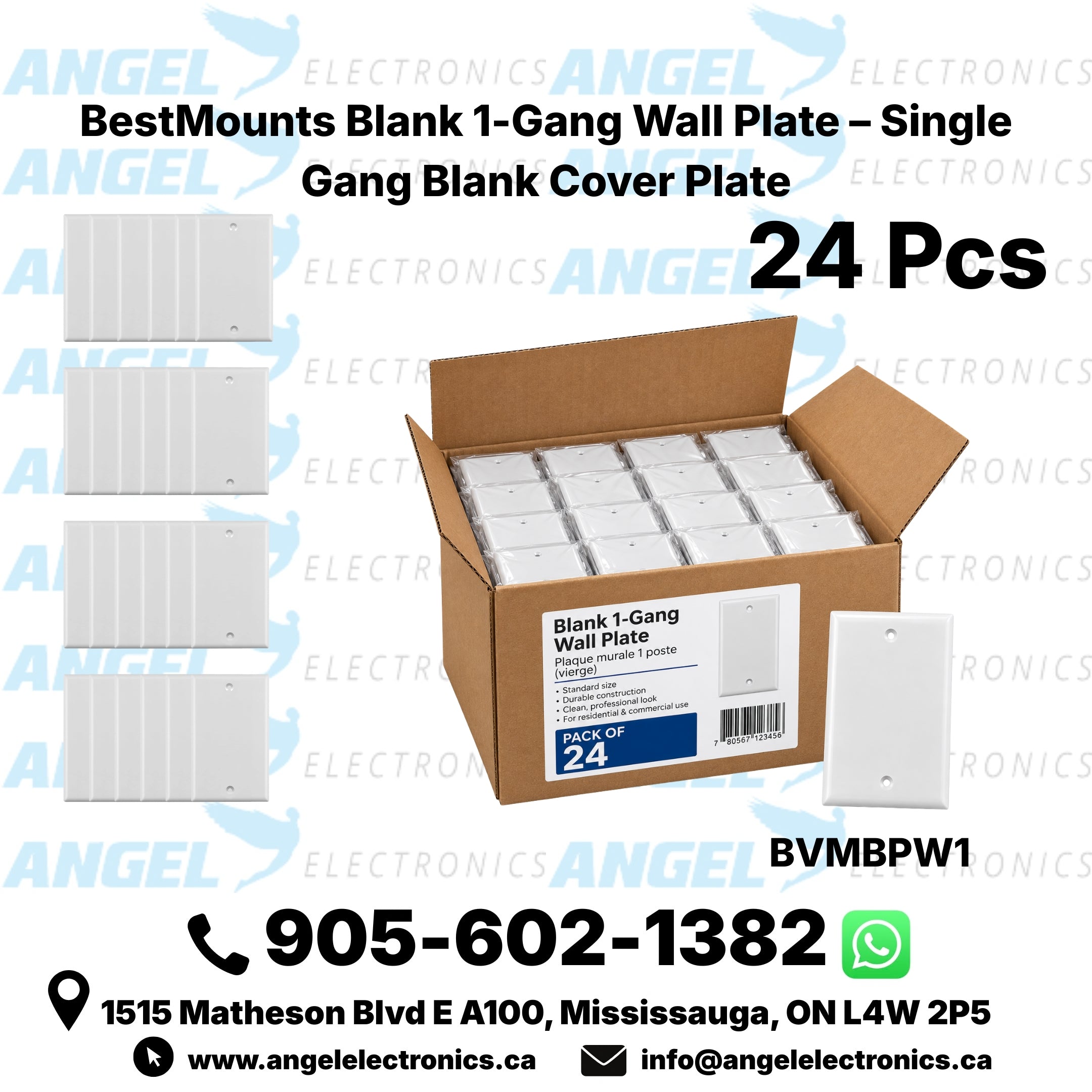 BestMounts Blank 1-Gang Wall Plate – Single Gang Blank Cover Plate | BVMBPW1