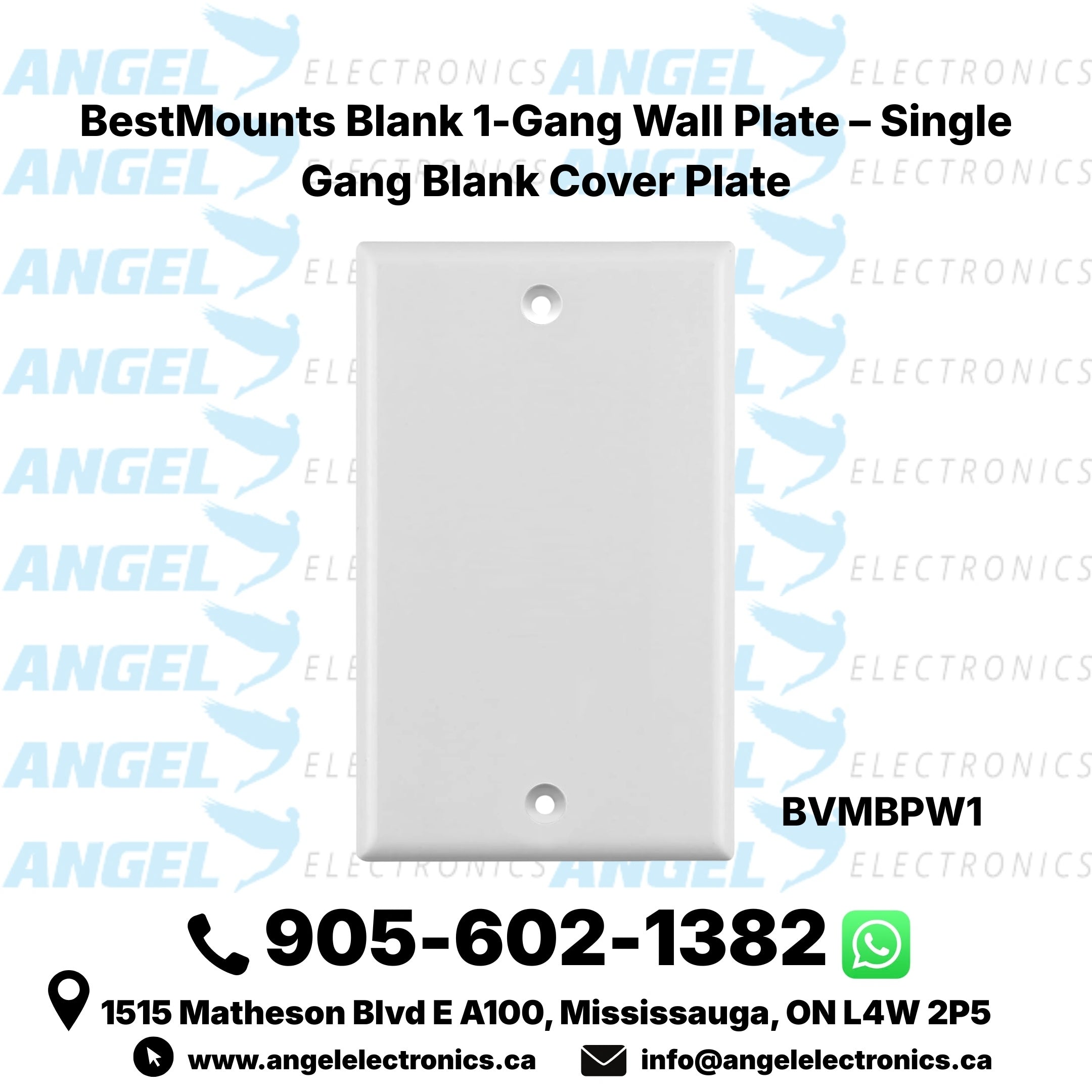 BestMounts Blank 1-Gang Wall Plate – Single Gang Blank Cover Plate | BVMBPW1