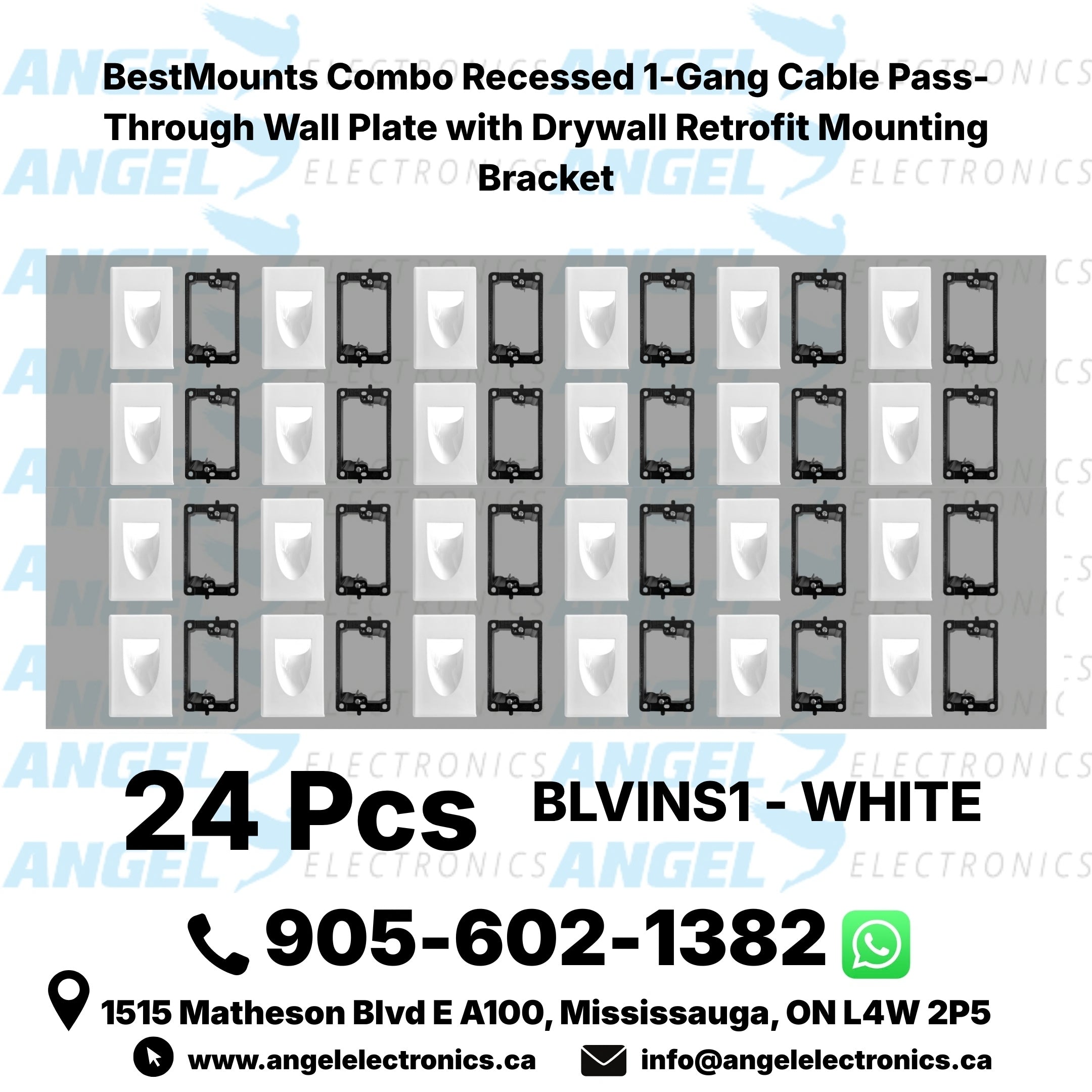 Best Mounts Combo Recessed (Inaward) 1-Gang Cable Pass-Through Wall Plate with Drywall Retrofit Mounting Bracket | BLVINS1