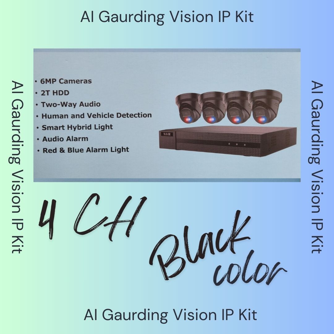 Système de sécurité AI Guarding Vision 6MP : Kits NVR 4/8/16 canaux avec caméras tourelles à dissuasion active, lumières clignotantes rouges/bleues, audio bidirectionnel et disque dur de 2 To/4 To – Disponible en noir ou blanc