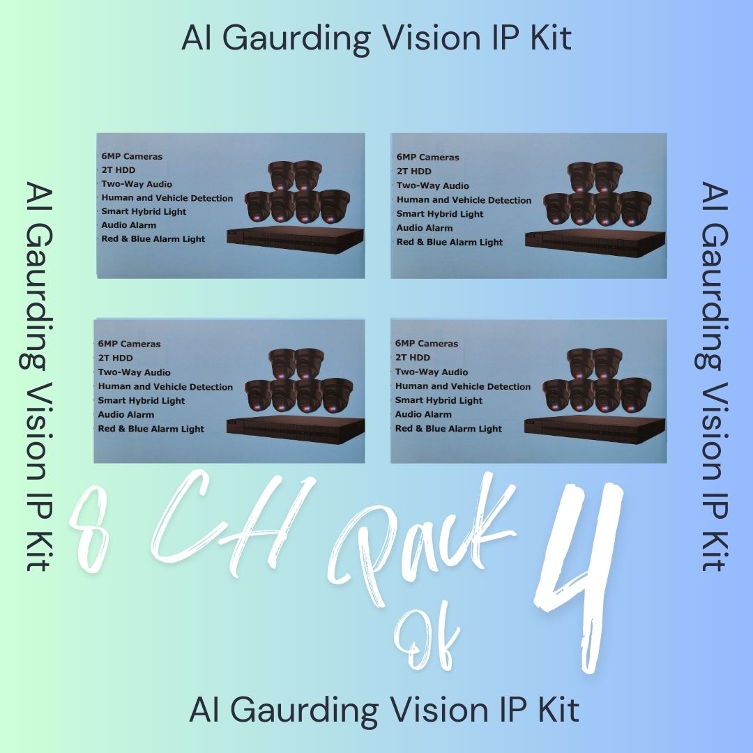 Système de sécurité AI Guarding Vision 6MP : Kits NVR 4/8/16 canaux avec caméras tourelles à dissuasion active, lumières clignotantes rouges/bleues, audio bidirectionnel et disque dur de 2 To/4 To – Disponible en noir ou blanc
