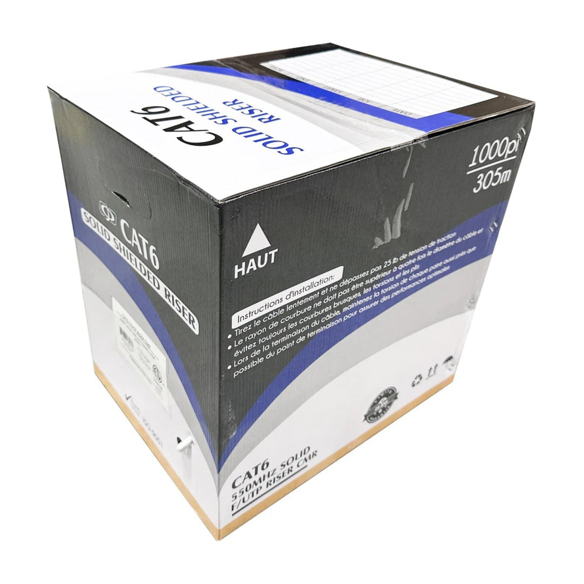 Câble CAT6 550MHz F/UTP Riser, Cuivre monobrin 23AWG – 305m