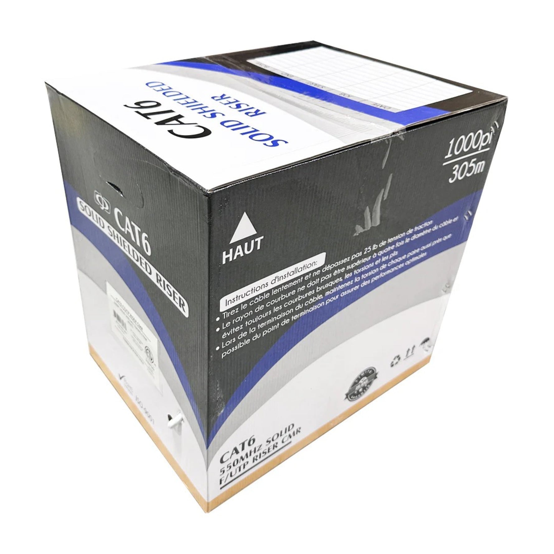 CAT6 550MHz F/UTP Riser Cable, 23AWG Solid Copper – 1000ft