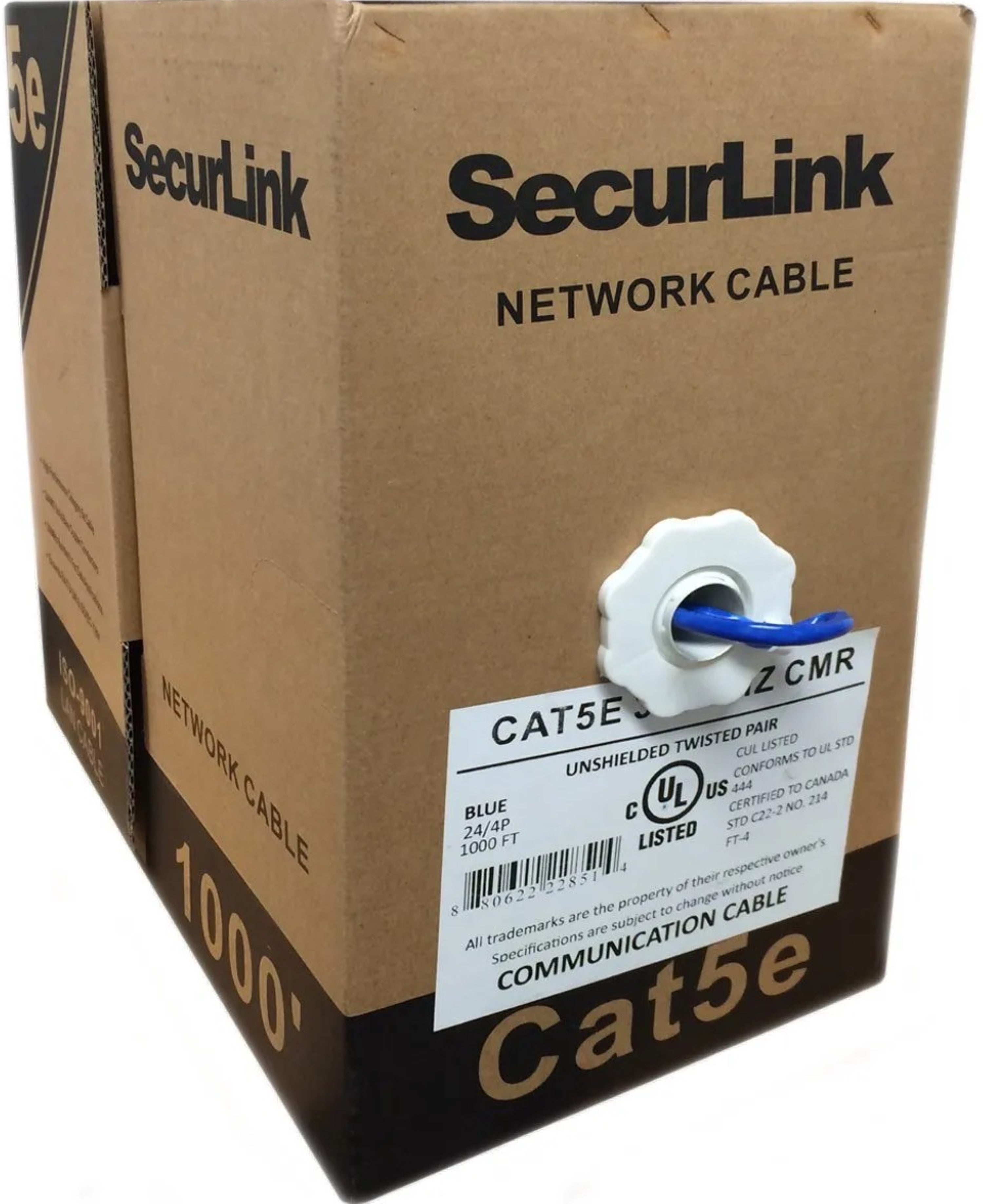 Câble réseau UTP CAT5e Solide (350 MHz) de 305 m - FT4/CMR - Bleu