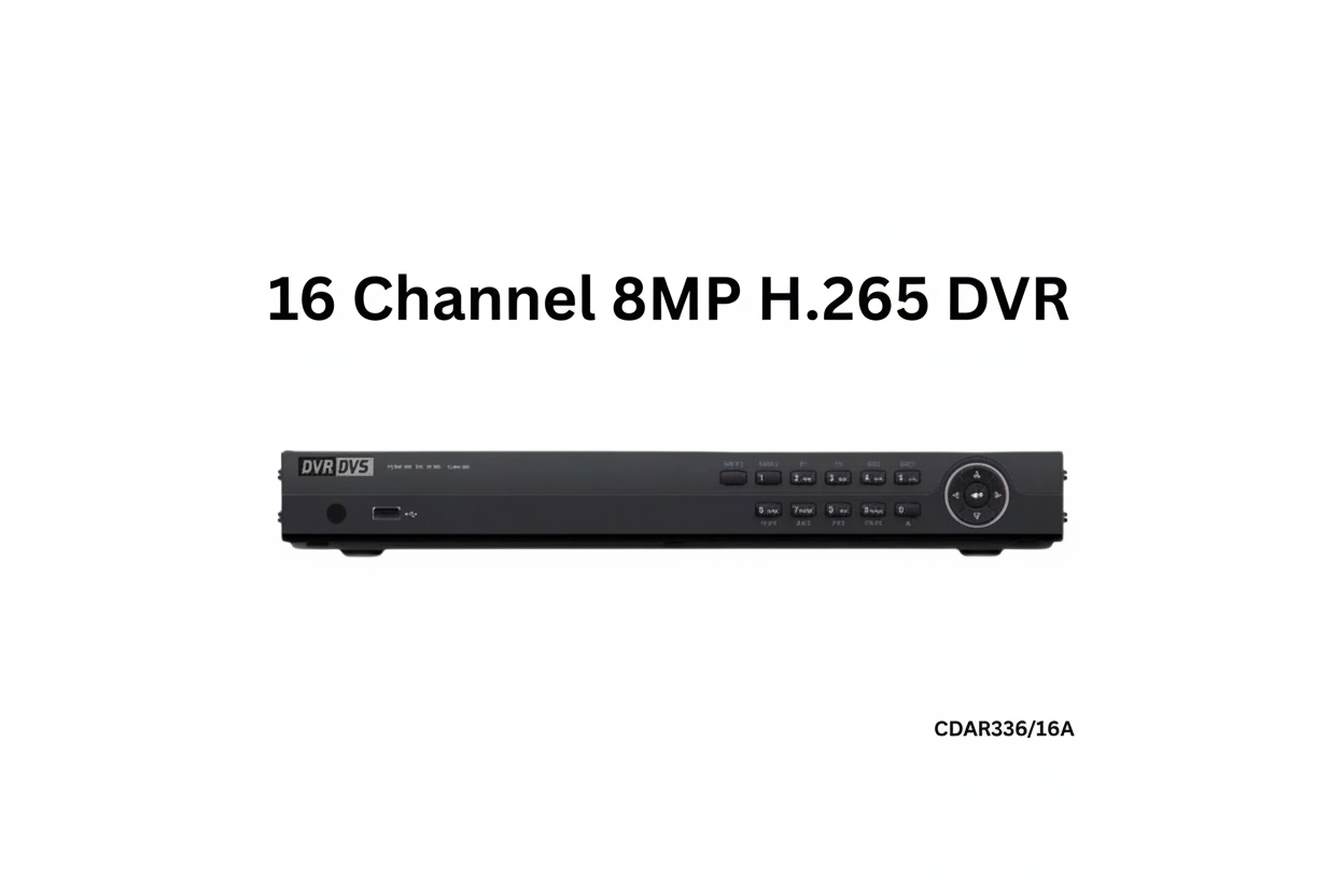 Enregistreur DVR 16 canaux 8 MP H.265 (CDAR336/16A) – Format 1U, 2 baies HDD, détection de mouvement IA, enregistreur vidéo hybride