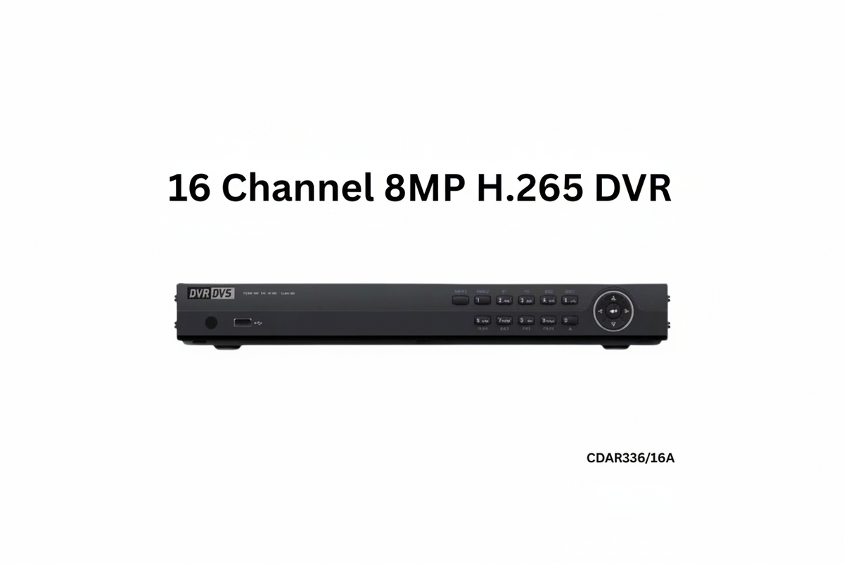 Enregistreur DVR 16 canaux 8 MP H.265 (CDAR336/16A) – Format 1U, 2 baies HDD, détection de mouvement IA, enregistreur vidéo hybride