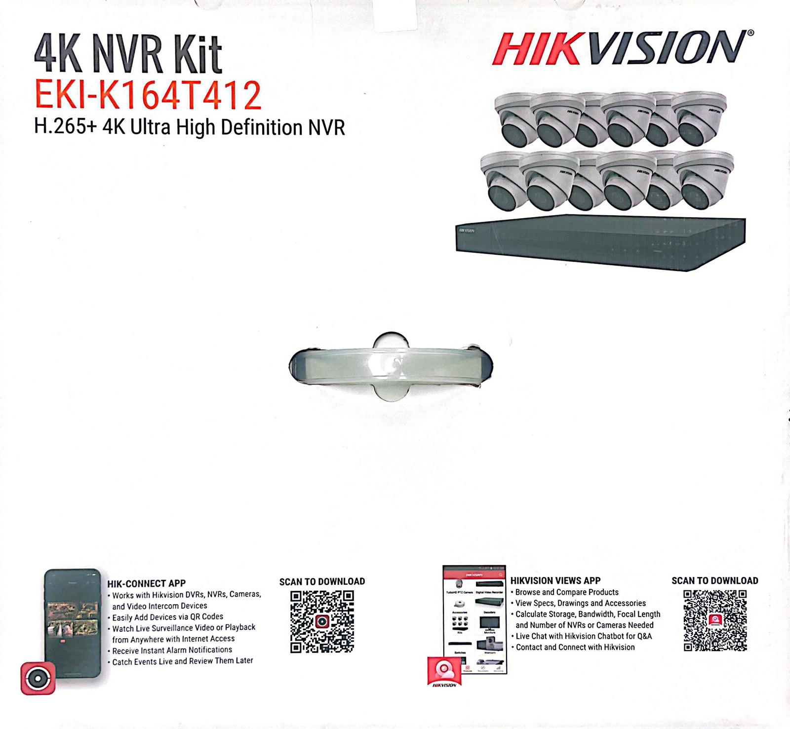 Hikvision IP Security Camera Kit 16 Channel 4K NVR with 12 x 4MP Turret Cameras EKI-K164T412