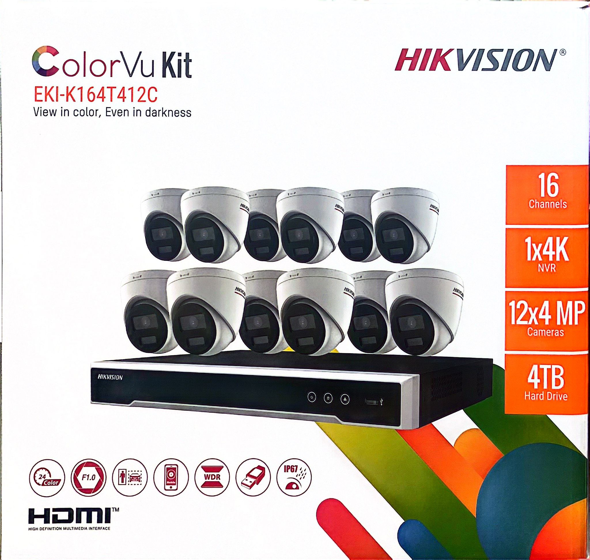 EKI-K164T412C 16-Channel 8MP NVR with 4TB HDD & 12 ColorVu 4MP Night Vision Turret Cameras Kit ( HIKVISION )