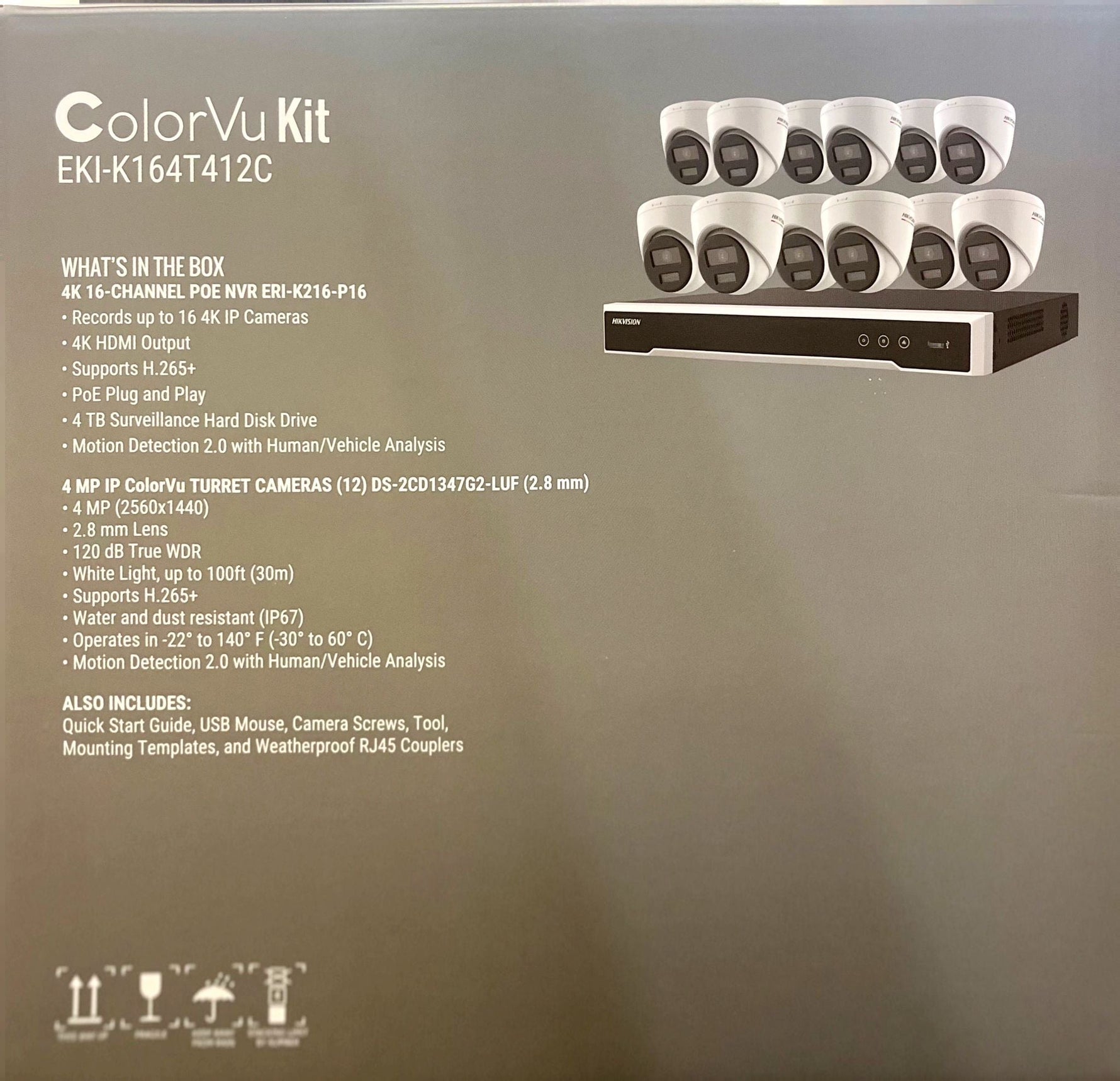 EKI-K164T412C 16-Channel 8MP NVR with 4TB HDD & 12 ColorVu 4MP Night Vision Turret Cameras Kit ( HIKVISION )