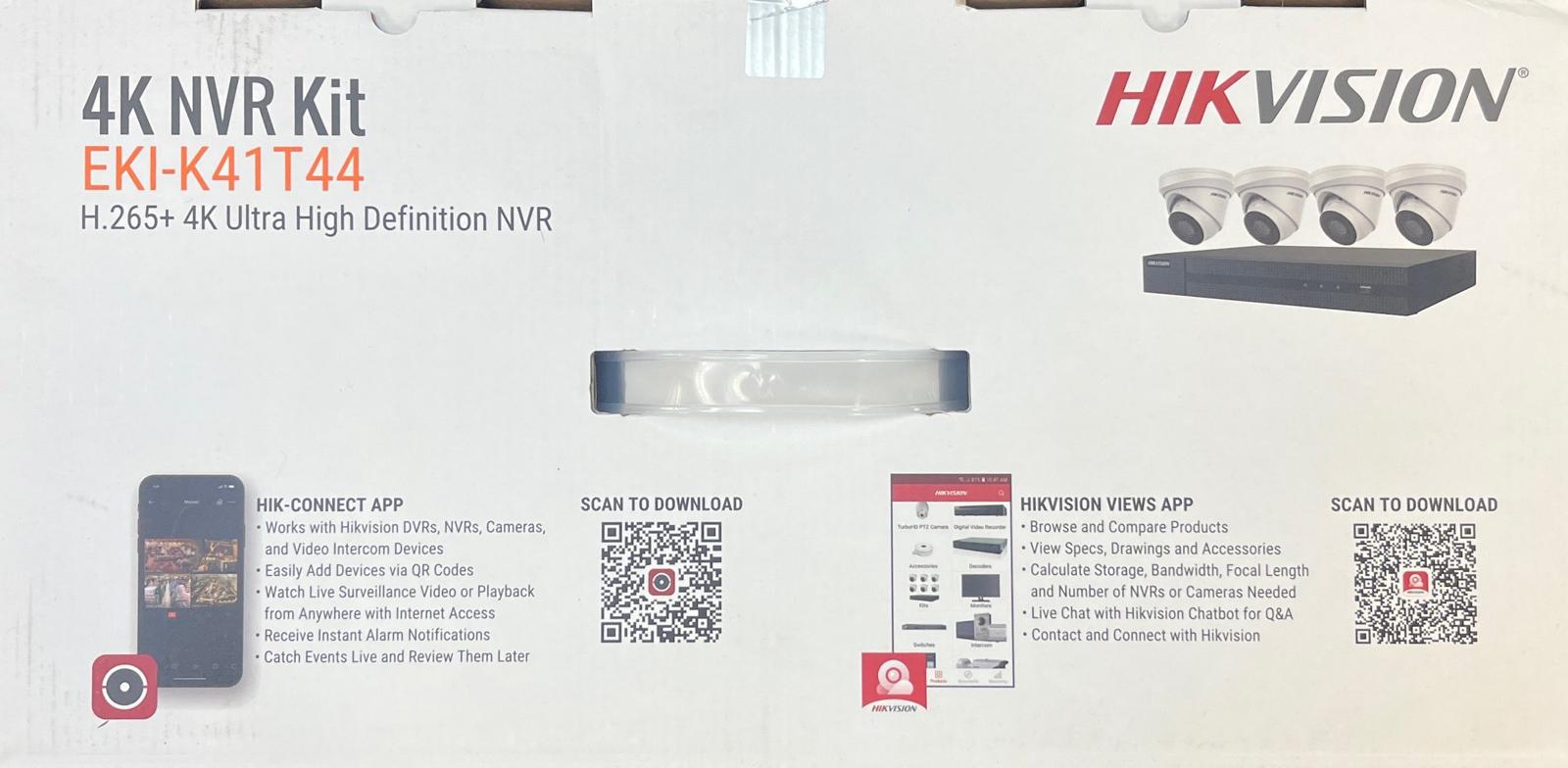 Hikvision IP Security Camera Kit 4 Channel 4K NVR with 4 x 4MP Turret Cameras EKI-K41T44