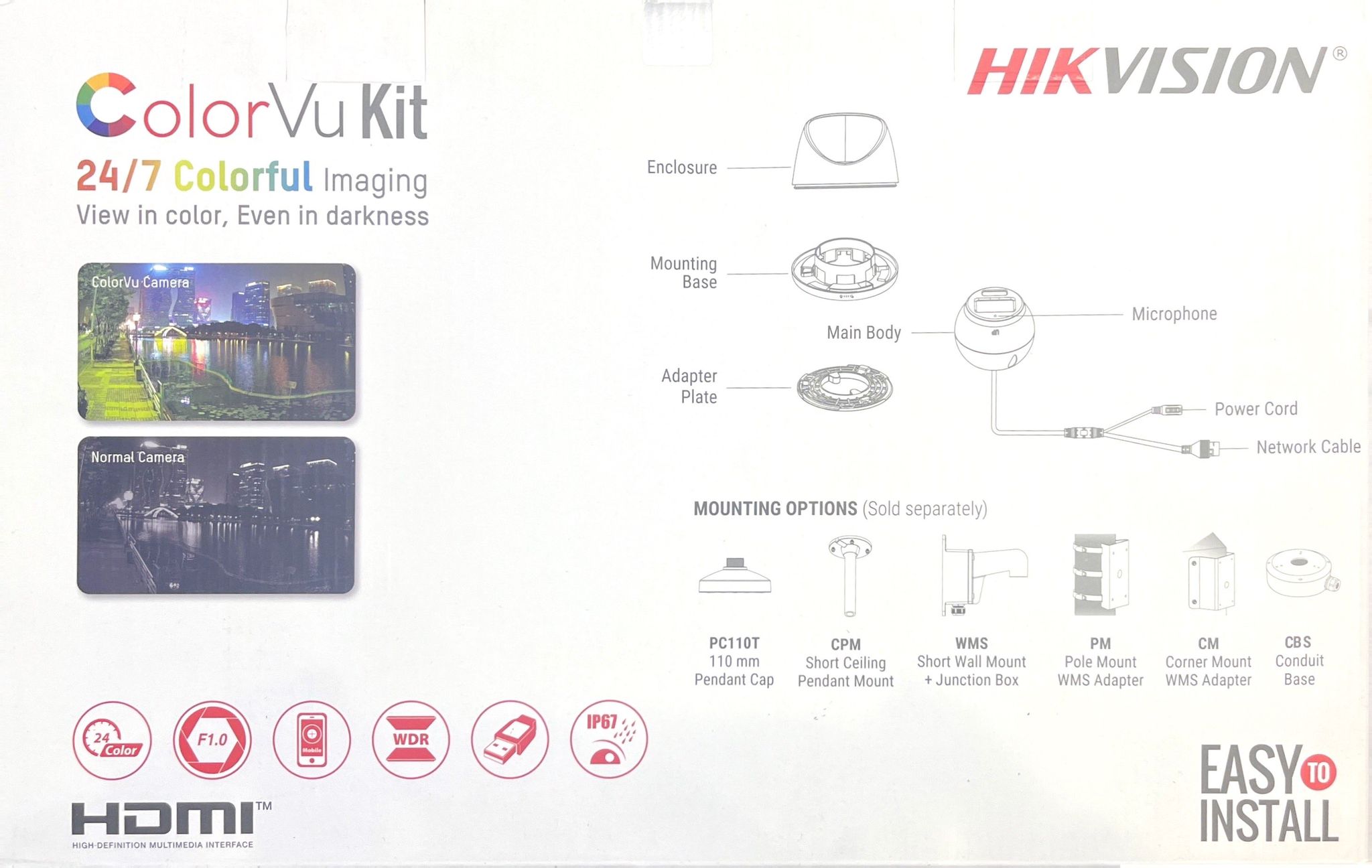 Kit caméra de sécurité IP Hikvision Enregistreur NVR 8 canaux 4K avec 6 caméras tourelles ColorVu 4MP EKI-K82T46C