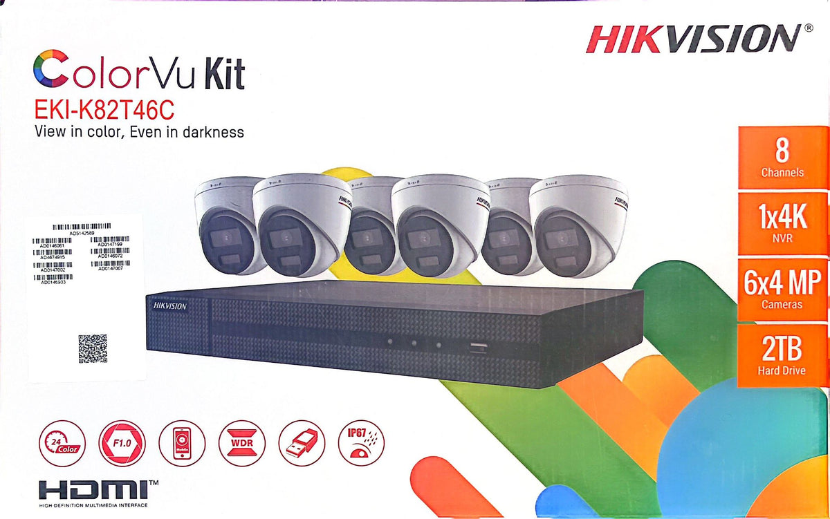 Kit caméra de sécurité IP Hikvision Enregistreur NVR 8 canaux 4K avec 6 caméras tourelles ColorVu 4MP EKI-K82T46C