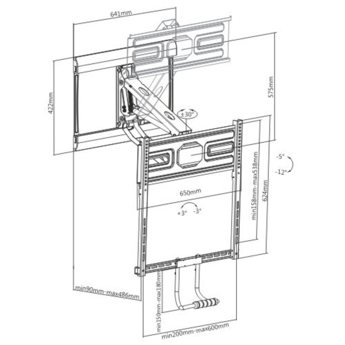 LPA53-461  Full-Motion Above Fireplace Pull-Down TV Wall Mount For 43"-70" TVs Ideal for wood, mansonry and concrete construction weighing up to 35kg (28.6lbs-77lbs)