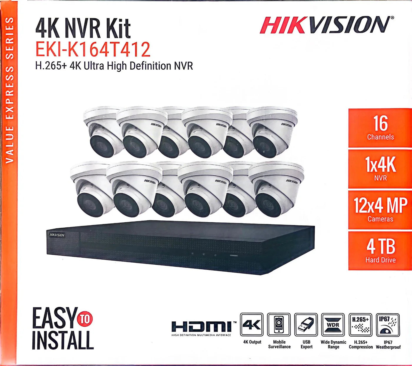 Hikvision 4MP IP Security Camera System Kit – 4, 8 & 16 Channel 4K NVR with 2TB/4TB HDD – Outdoor IR Night Vision Turret Cameras (2.8mm Wide Lens) – White & Black Options