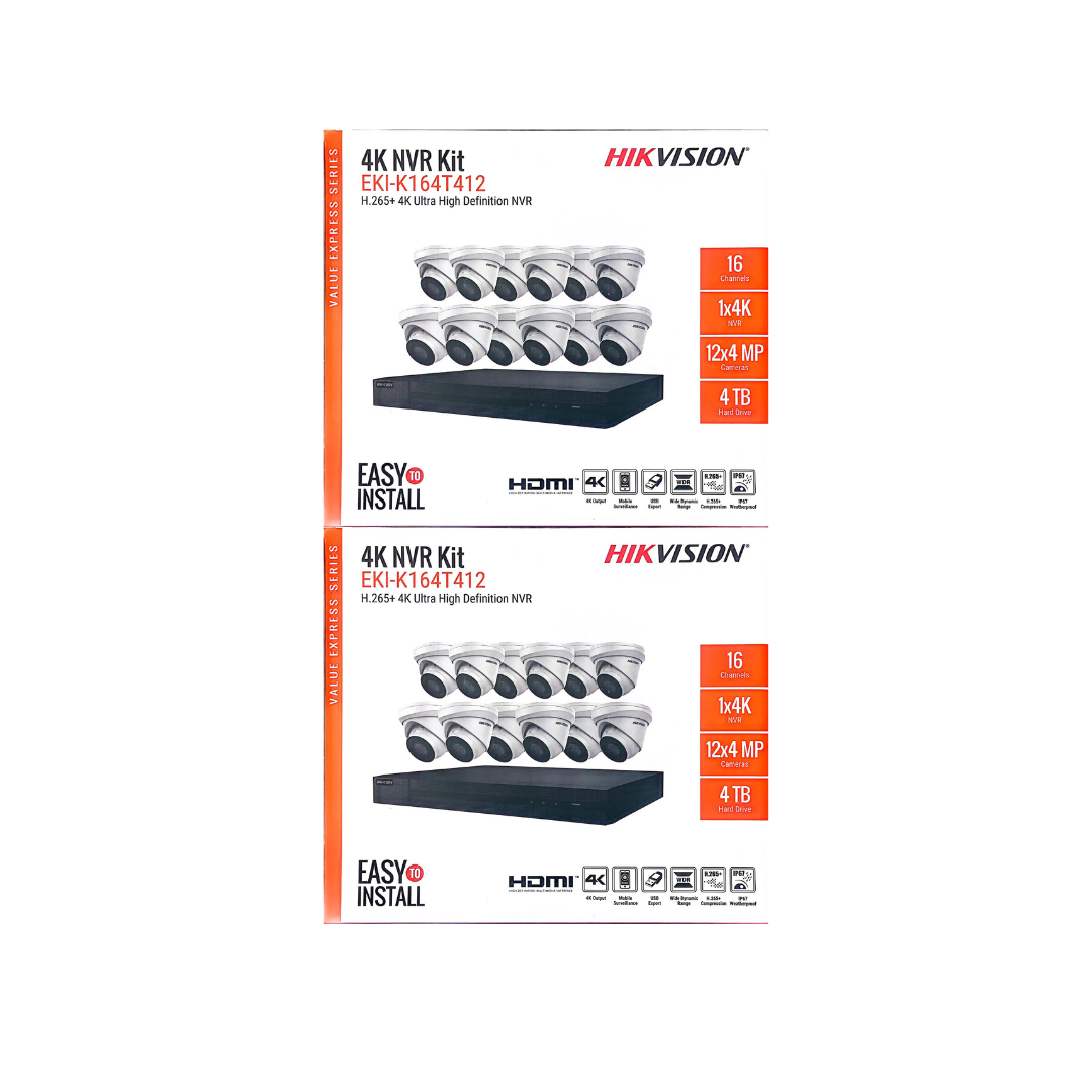 Hikvision 4MP IP Security Camera System Kit – 4, 8 & 16 Channel 4K NVR with 2TB/4TB HDD – Outdoor IR Night Vision Turret Cameras (2.8mm Wide Lens) – White & Black Options