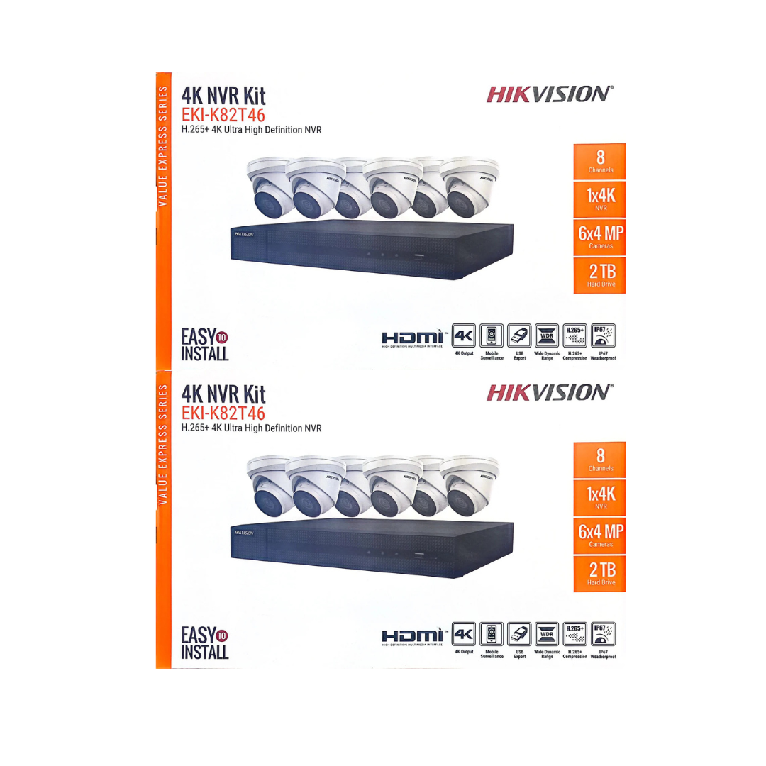 Hikvision 4MP IP Security Camera System Kit – 4, 8 & 16 Channel 4K NVR with 2TB/4TB HDD – Outdoor IR Night Vision Turret Cameras (2.8mm Wide Lens) – White & Black Options