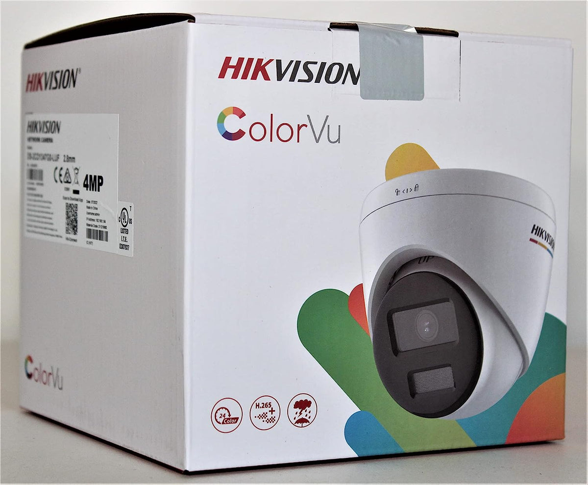 Caméra IP PoE Hikvision ColorVu 4MP H.265+ Grand angle 2,8 mm avec emplacement MicroSD intégré et microphone intégré