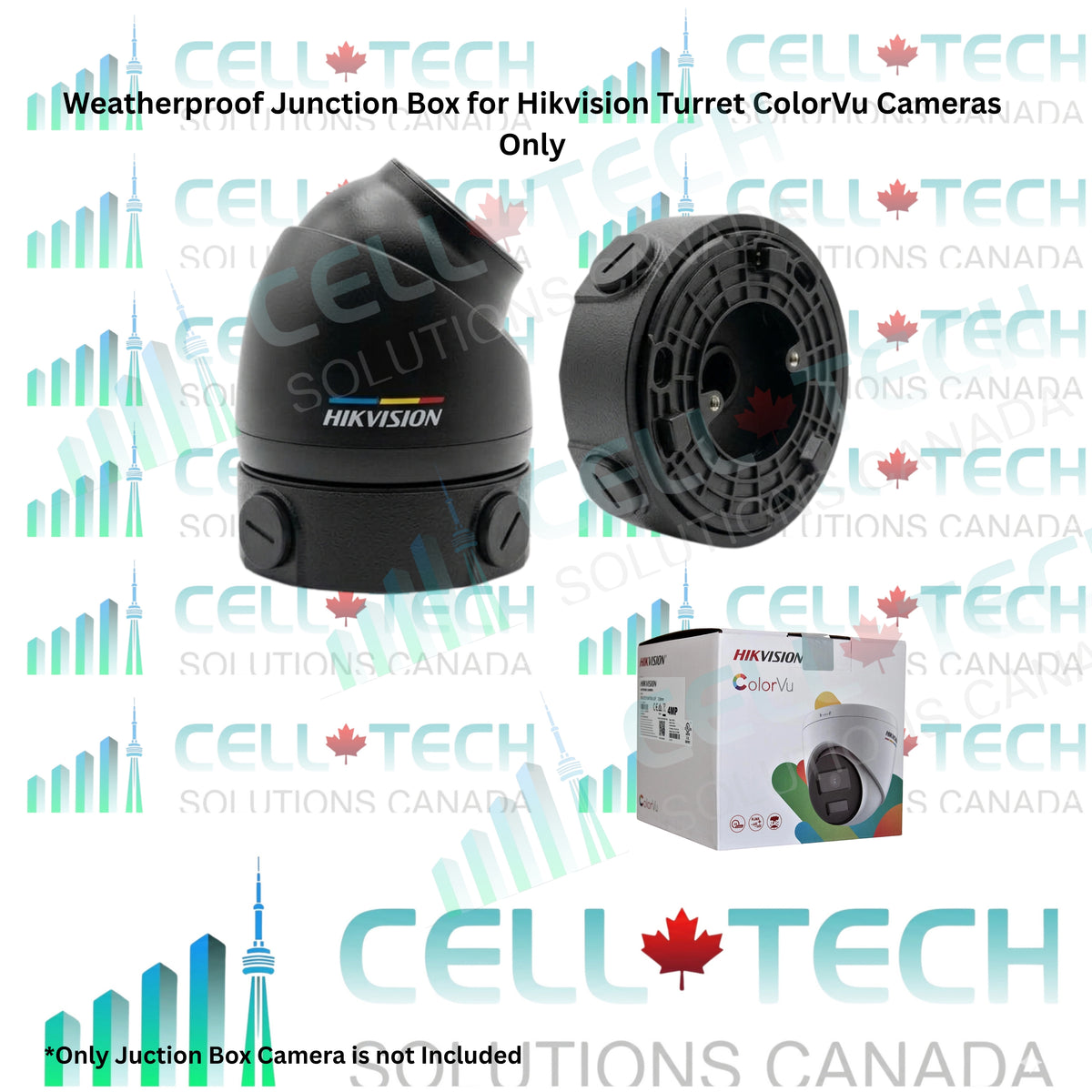 Custom Weatherproof Junction Box for Hikvision Turret ColorVu Cameras Only(Fits DS-2CD1347G2-LUF) – Available in White & Black